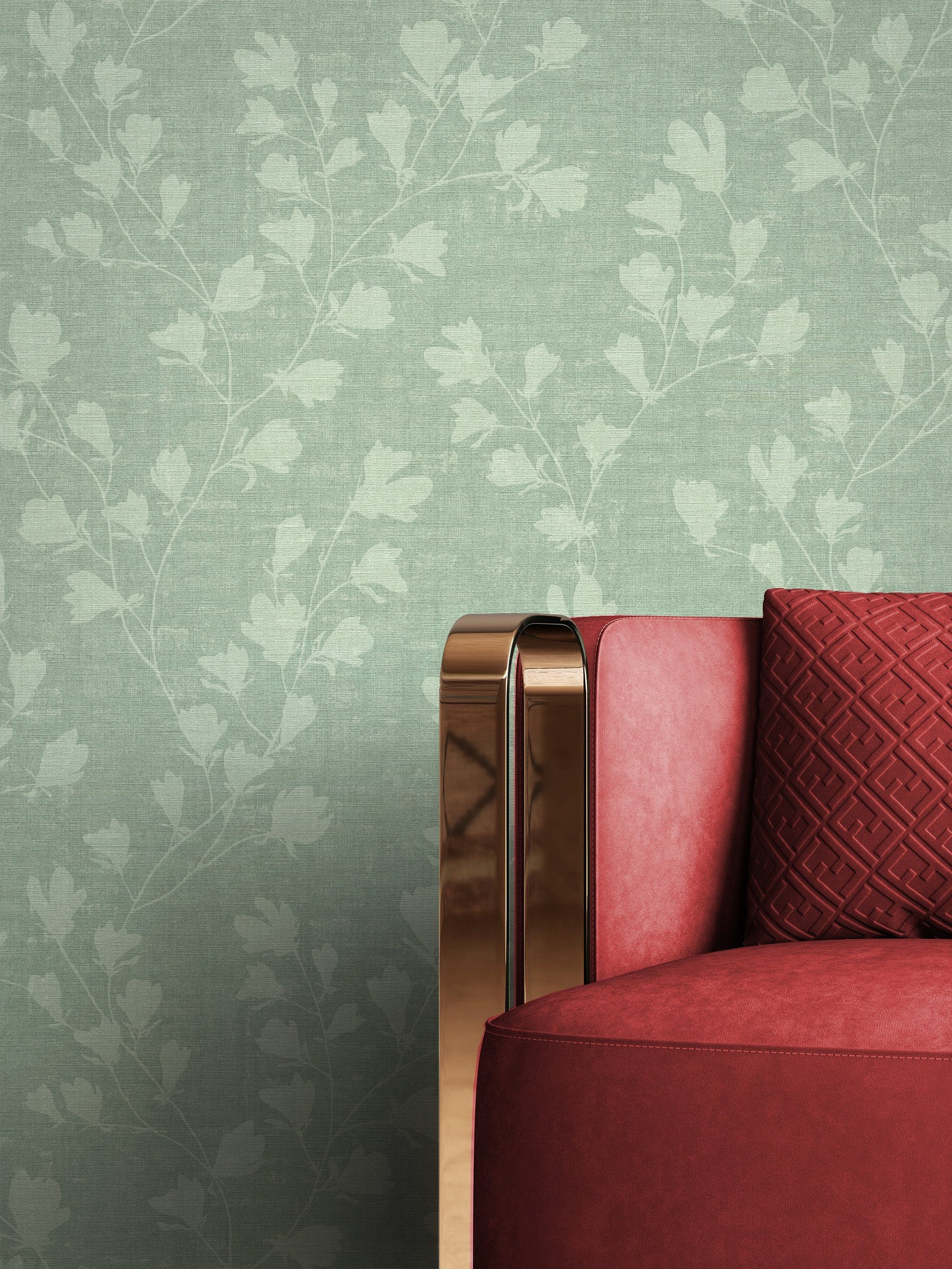 Newroom Vliestapete, Grün Tapete Floral Blumen - Blumentapete Mustertapete Modern Romantisch Blätter Blüten für Schlafzimmer Wohnzimmer Küche