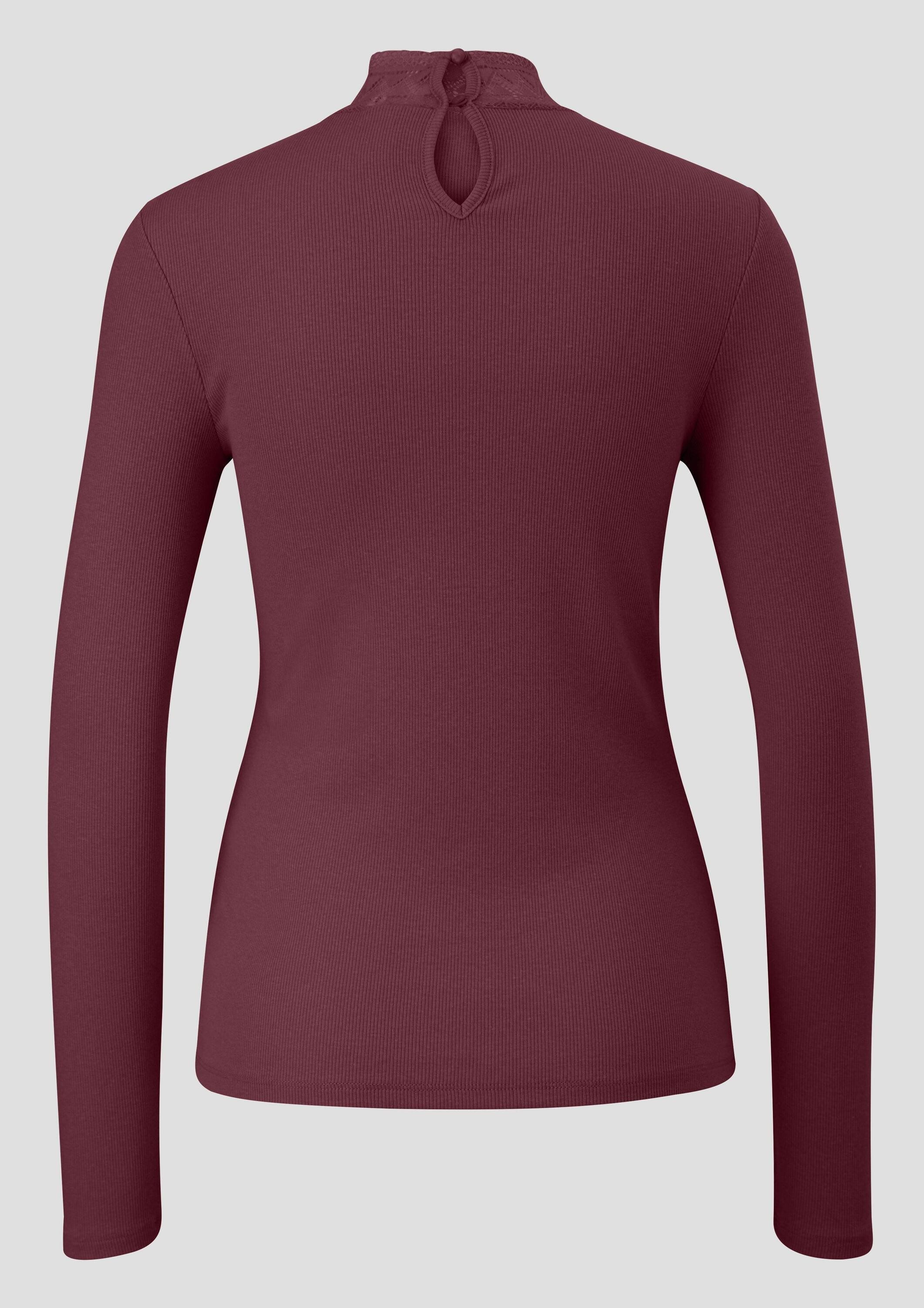 QS Langarmshirt T-Shirt Rippshirt mit Spitzeneinsatz und Stehkragen günstig online kaufen