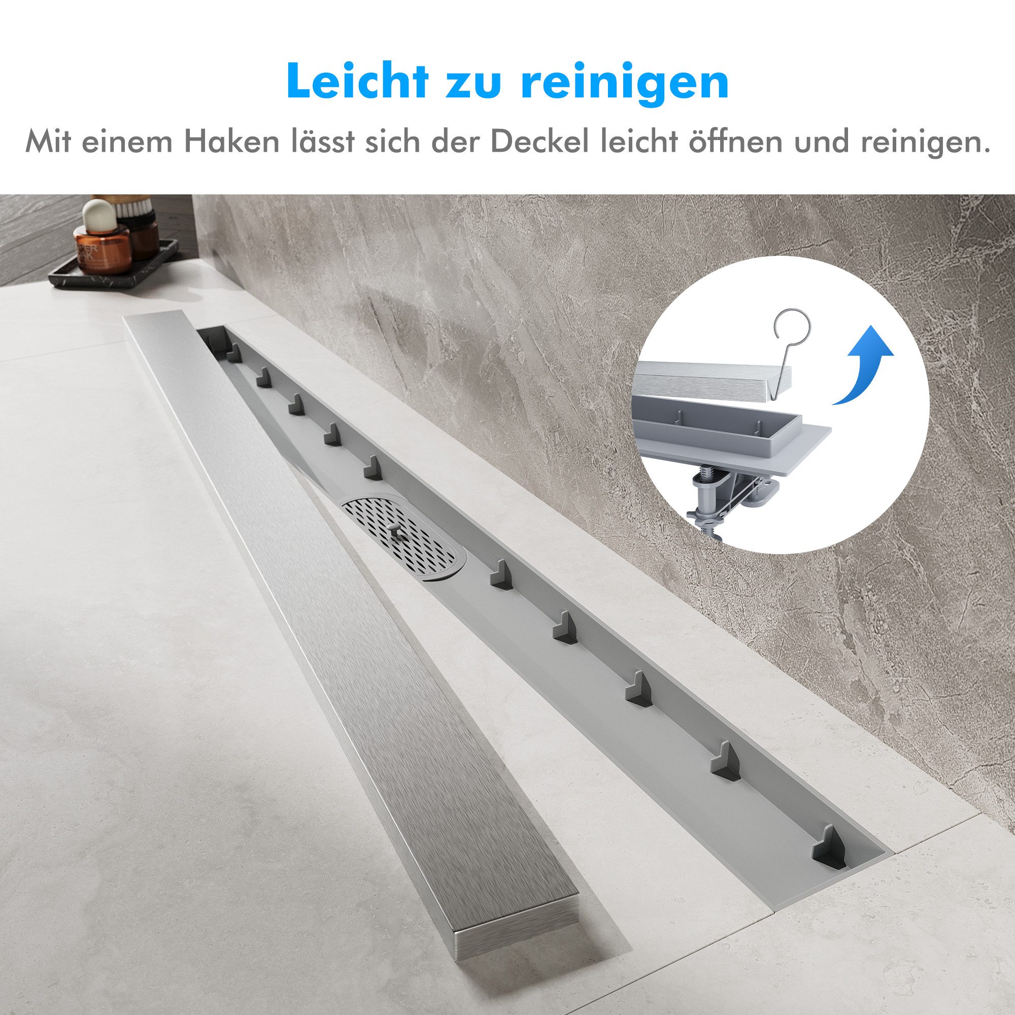 SONNI Duschrinne 2-in-1-Flachduschrinne aus Edelstahl 40-80 cm 360° verstellbar