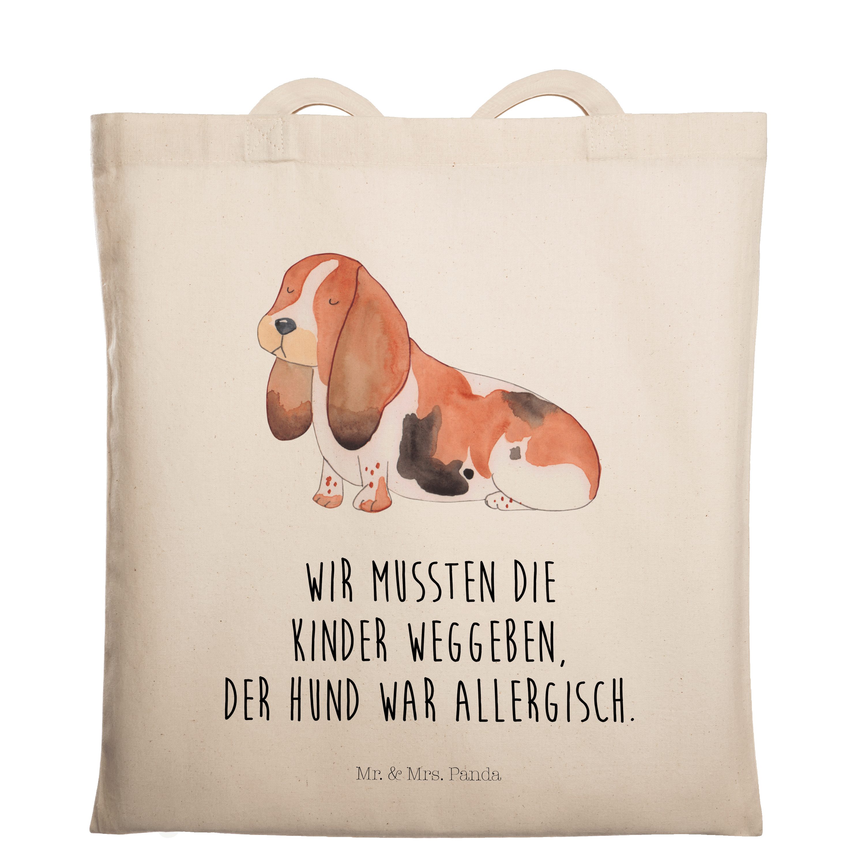 Mr. & Mrs. Panda Tragetasche - (1-tlg) Fell, geschecktes Basset Transparent Geschenk, Haustie Hund Hound 