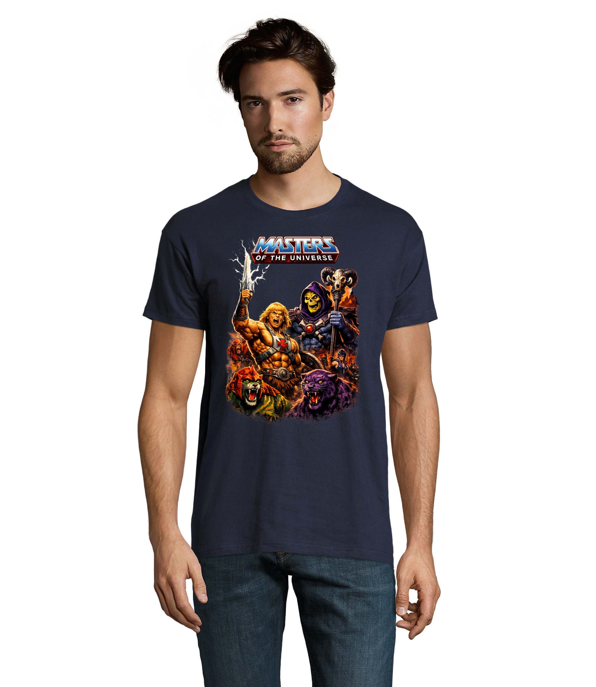 Blondie & Brownie T-Shirt Masters of the Universe He-Man Retro Motiv Herren T Shirt Rundhals Eternia Helden Print shirt Classic Fit