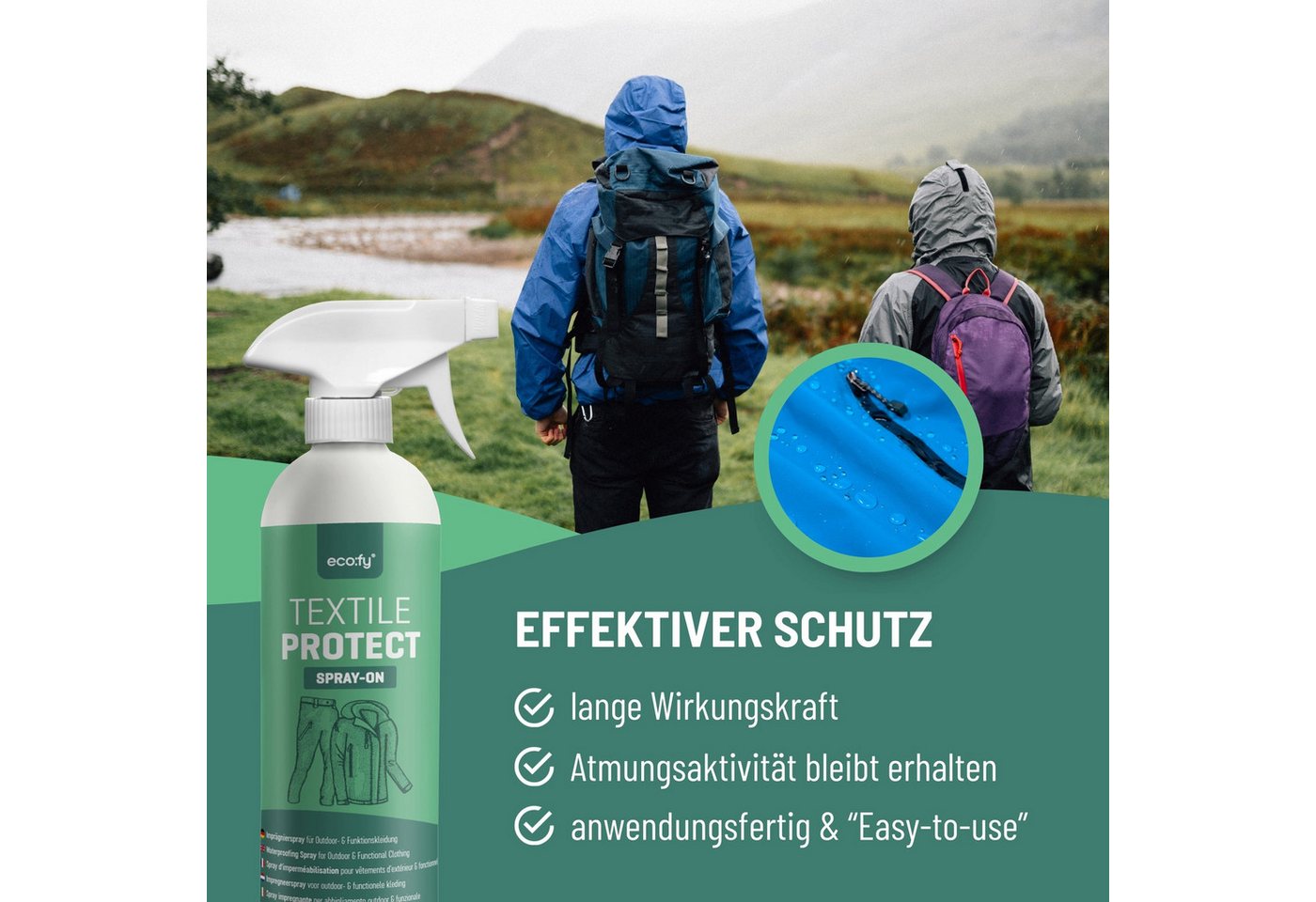 Thumbnail - eco:fy Outdoor- & Funktionskleidung-Imprägnierspray Imprägnierspray (1 St), Starker Schutz vor Wasser, Fett und Schmutz