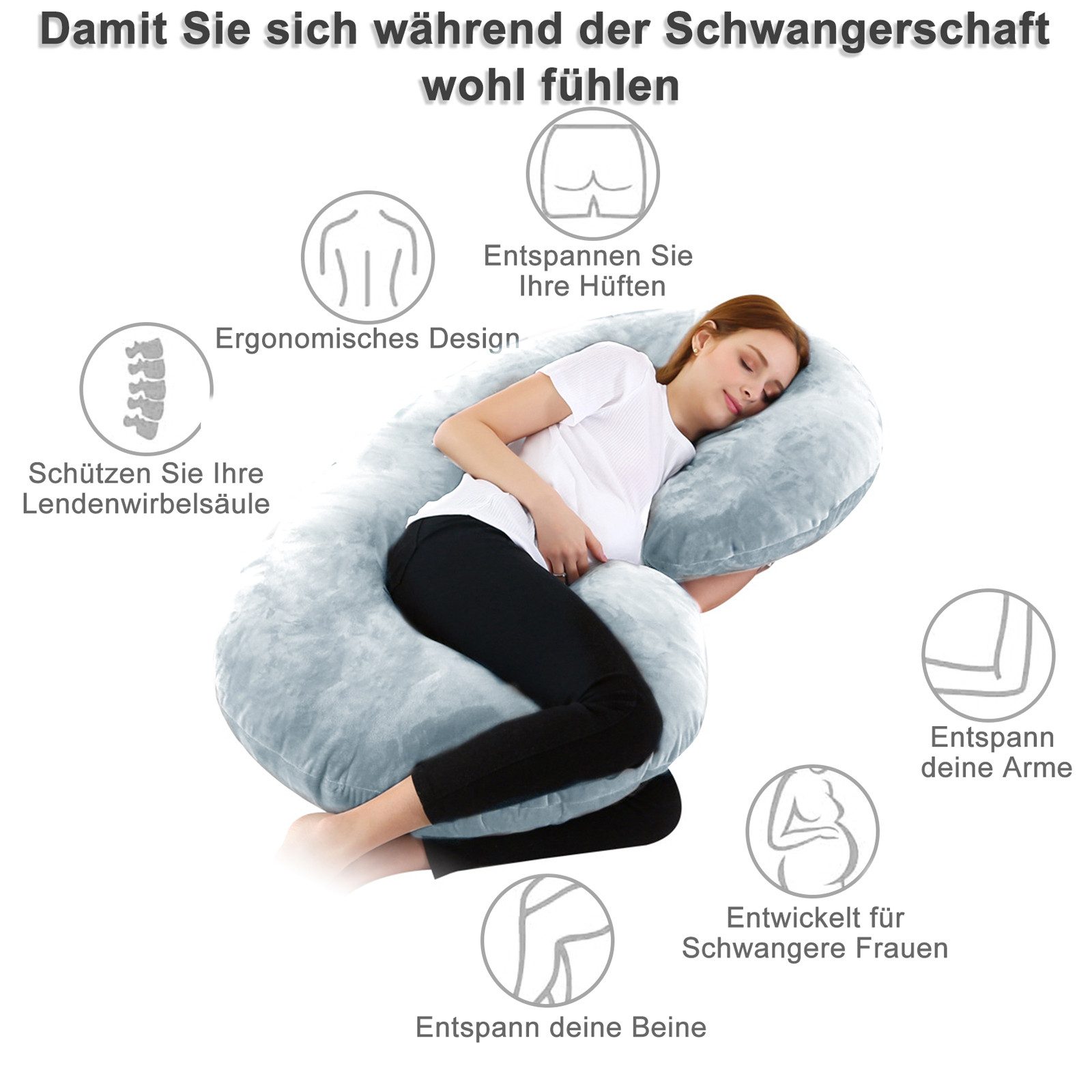 CALIYO Seitenschläferkissen Schwangerschaftskissen Stillkissen, C-förmige, Stillkissen Lagerungskissen Austauschbarer Antisensitiver Kissenbezug – Bild 4 von 5