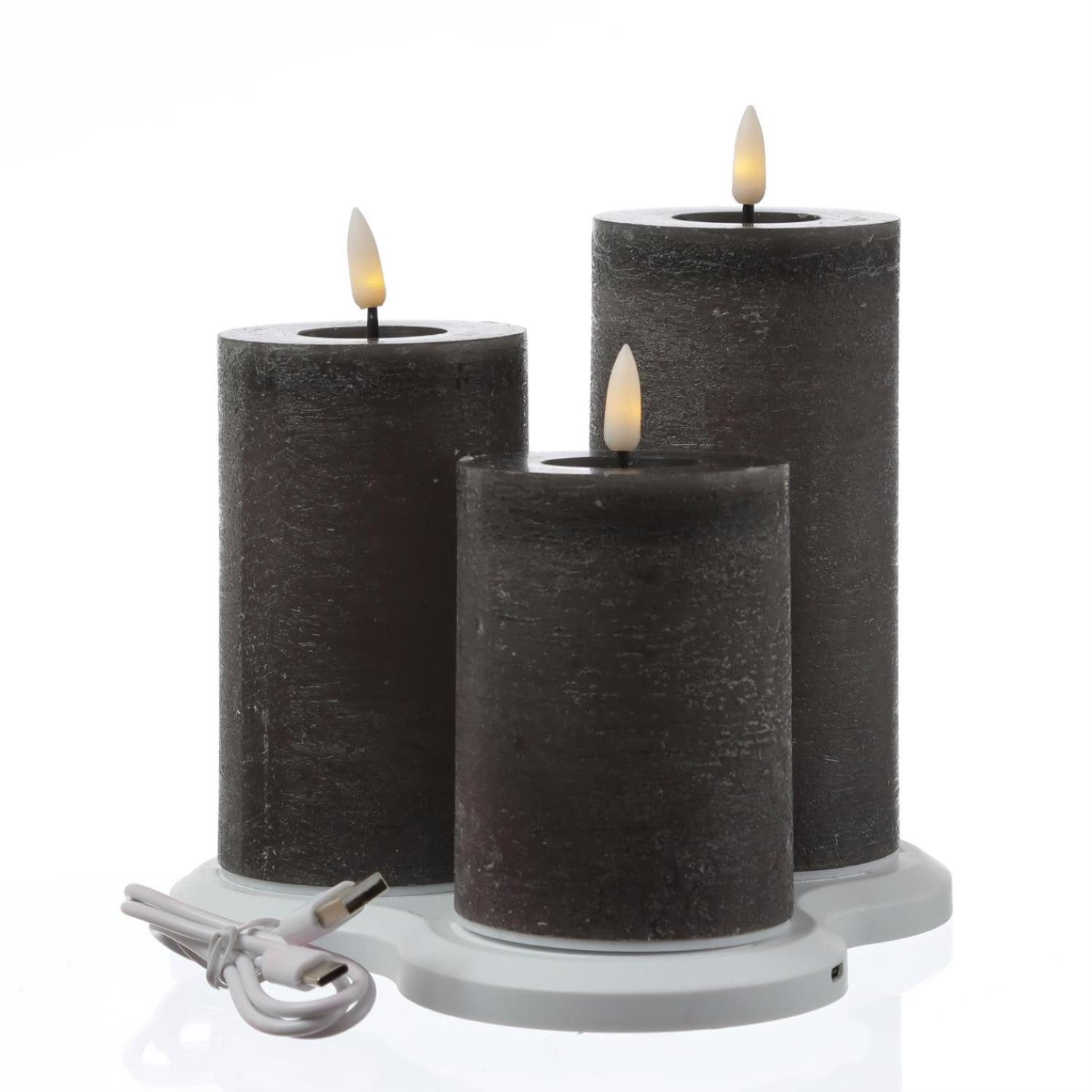 MARELIDA LED-Kerze LED Kerzenset LISA Rustik Optik Echtwachs wiederaufladba günstig online kaufen