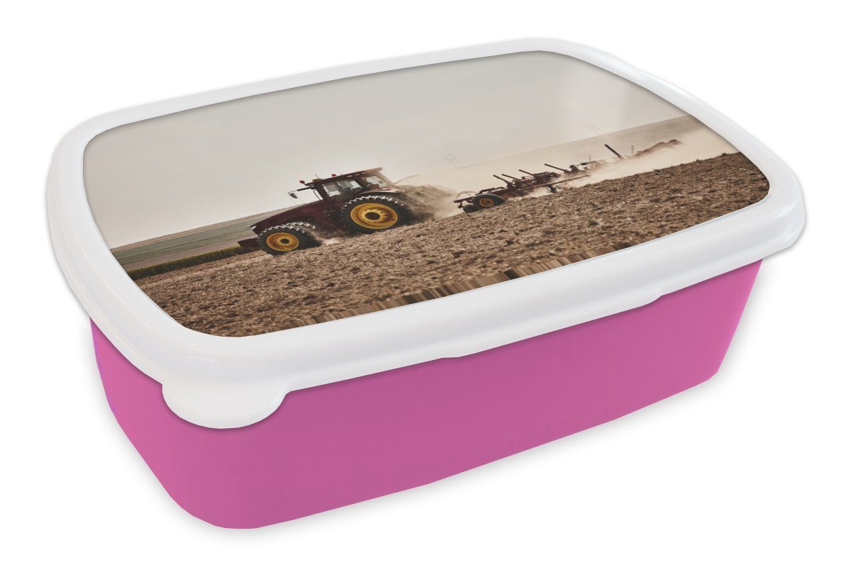 MuchoWow Lunchbox Traktor - Snackbox, Kunststoff Brotbox Brotdose Kunststoff, Rot Boden, Kinder, - rosa für Erwachsene, (2-tlg), Mädchen