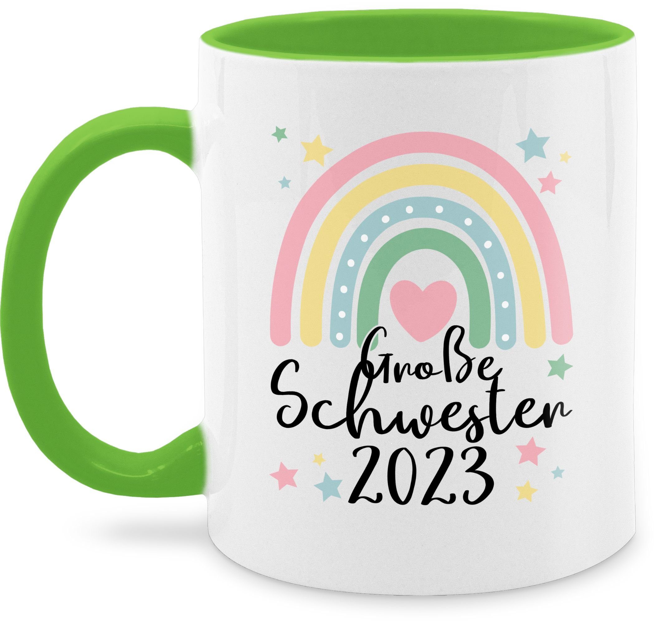 Shirtracer Tasse Große Schwester Geschenk 2023 Regenbogen Big Sister, Keramik, Große Schwester 3 Hellgrün
