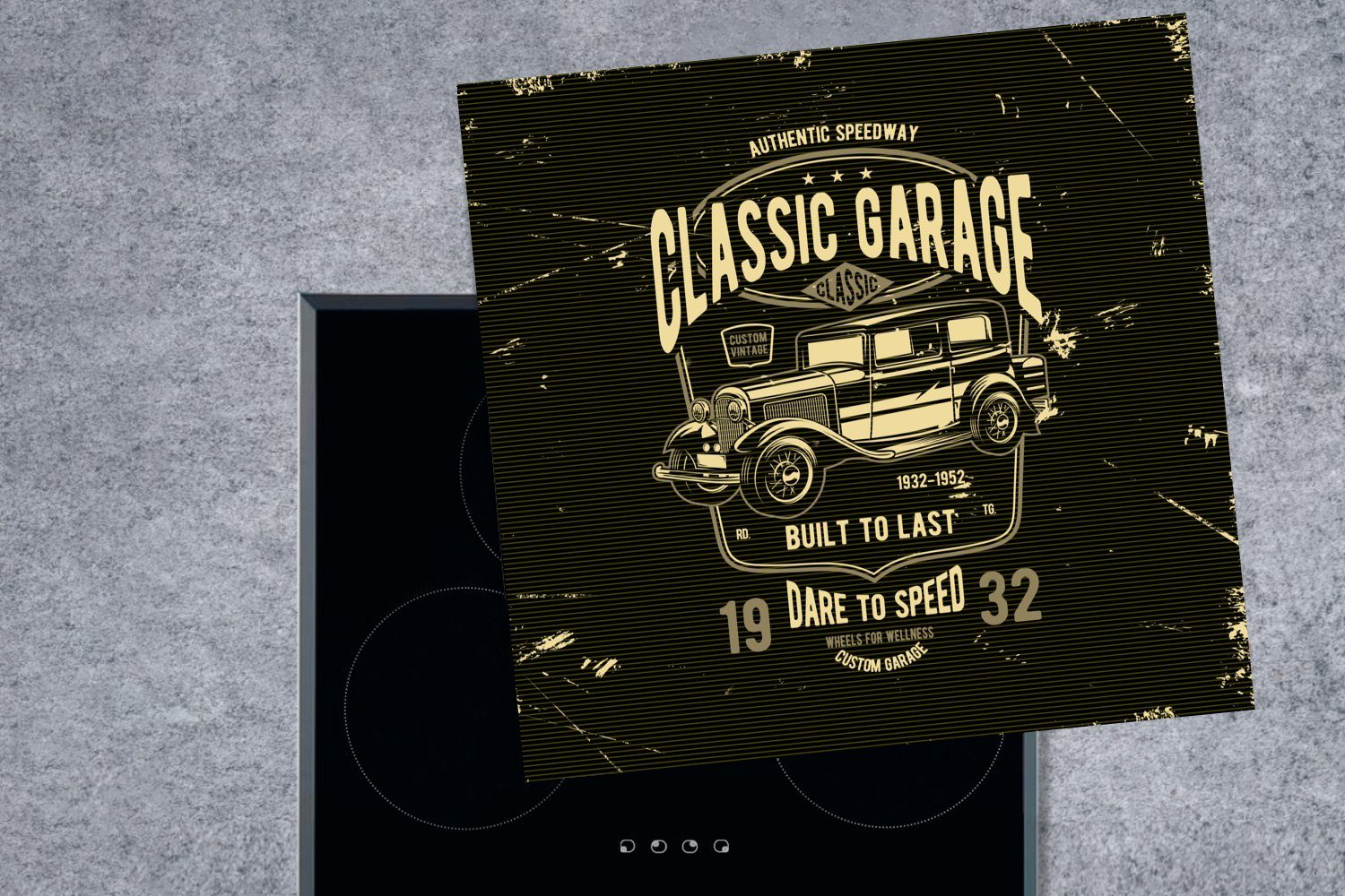 Garage 78x78 tlg), MuchoWow Mancave - - cm, Herdblende-/Abdeckplatte Vinyl, Arbeitsplatte Auto (1 küche für Vintage, - Ceranfeldabdeckung,
