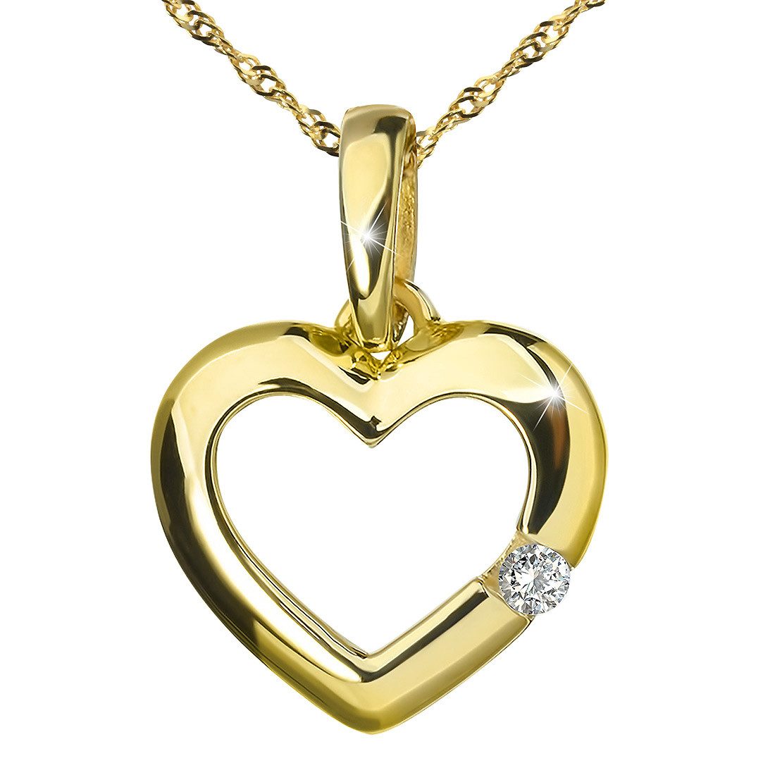 Materia Goldkette Damen Gold Herz Zirkonia 45cm GKA-6, 375 Gelbgold, 9 Karat