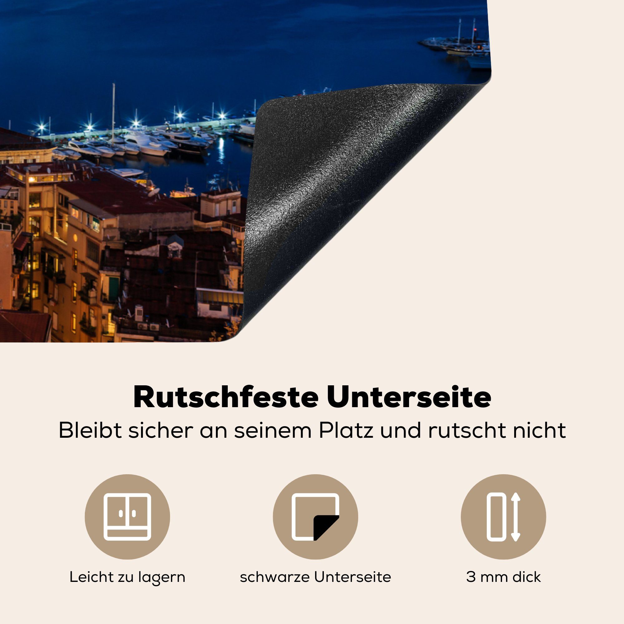 Nacht - Architektur küche, Ceranfeldabdeckung 81x52 Herdblende-/Abdeckplatte Vinyl, (1 für Italien, MuchoWow cm, Induktionskochfeld - Schutz Vulkan - tlg), die