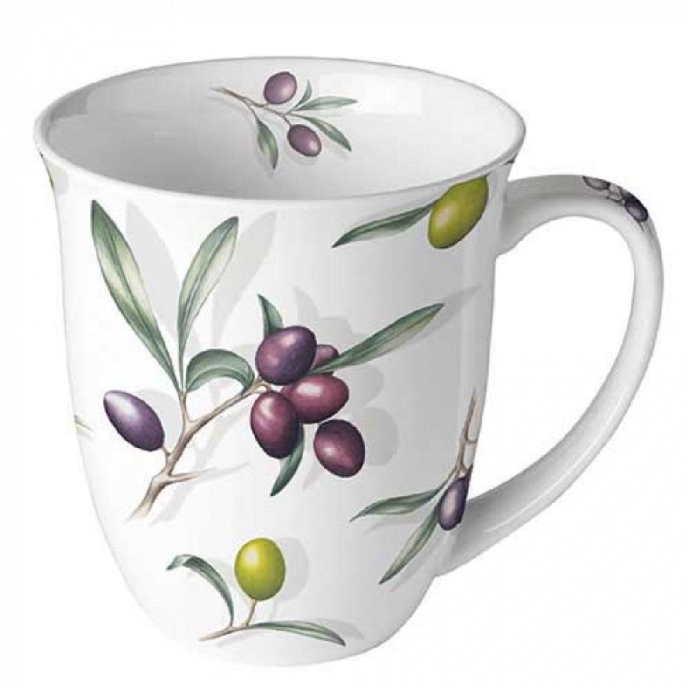 Ambiente Luxury Paper Products Becher ca. 400 ml Mug Köstliche Oliven Tee/Kaffee Tasse, Porzellan, 1-tlg., Porzellan, Oliven, Salat Motiv / Themen Essen - Trinken / Anlässe : Barbecue, Sommmer/Frühling Motive - Ideal Als Geschenk
