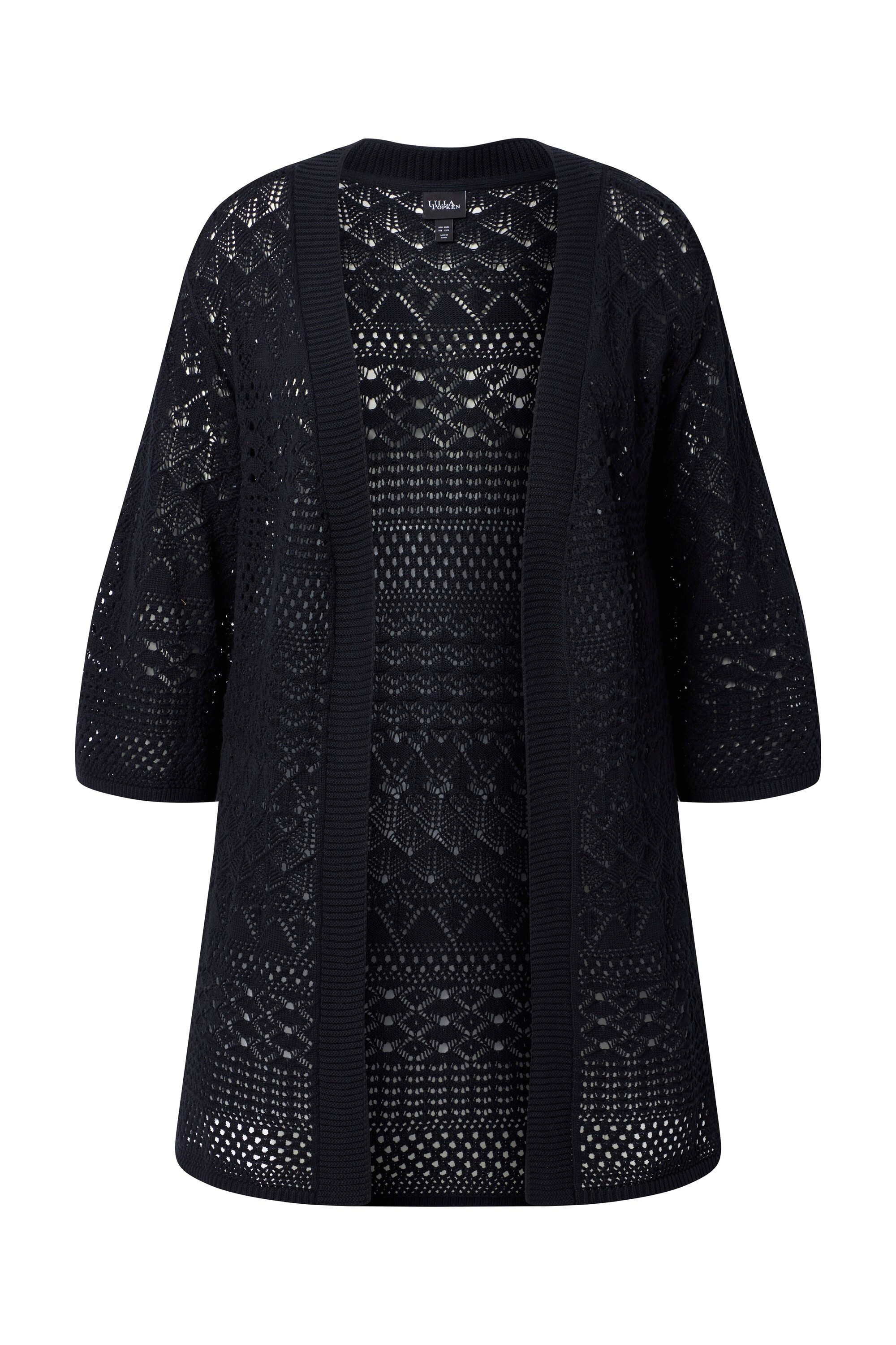 Ulla Popken Strickjacke Long-Strickjacke Ajourstrick offene Form 3/4-Arm günstig online kaufen