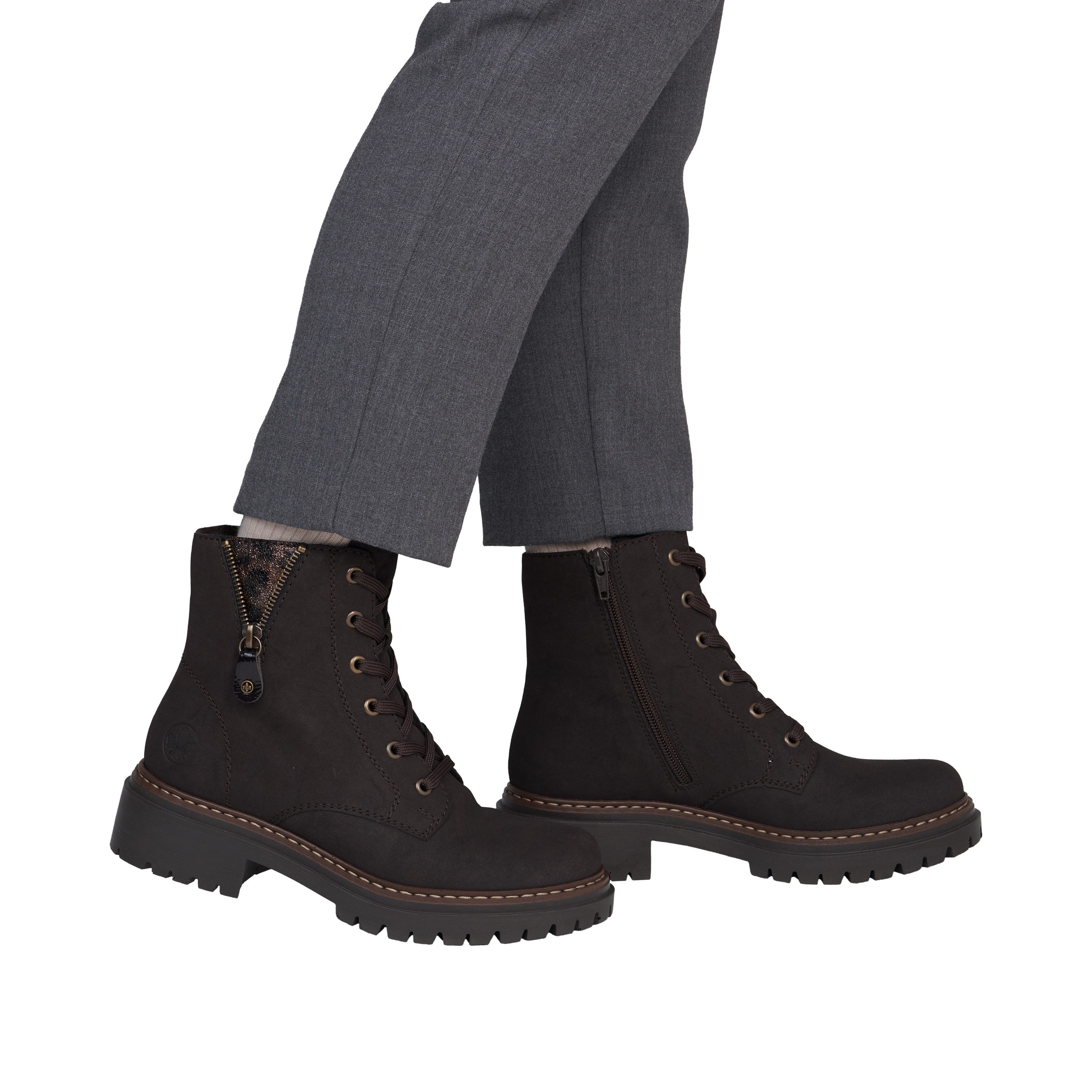 Rieker Schnürstiefelette Schnürboots, Blockabsatz, mit praktischem Innenreißverschluss