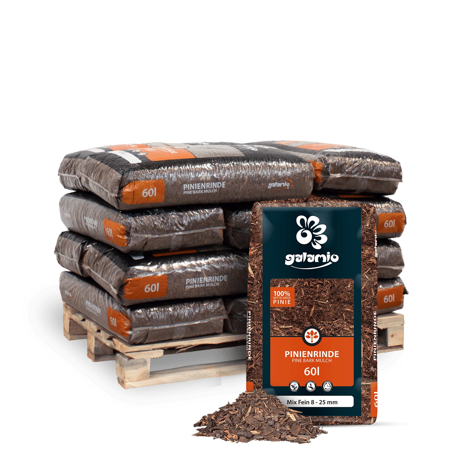 GALAMIO Pinienrinde Pinie Mix Fein, (Palette, 12-St)