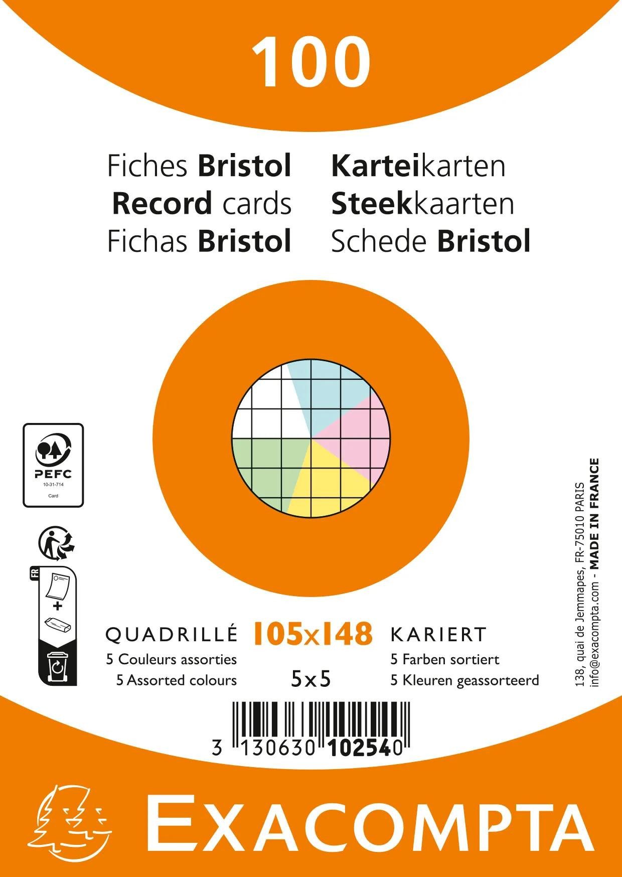 EXACOMPTA Karteikarten 20x Karteikarten A6 100 Stück kariert, nicht gelocht- sortiert - 10254, Karteikarten