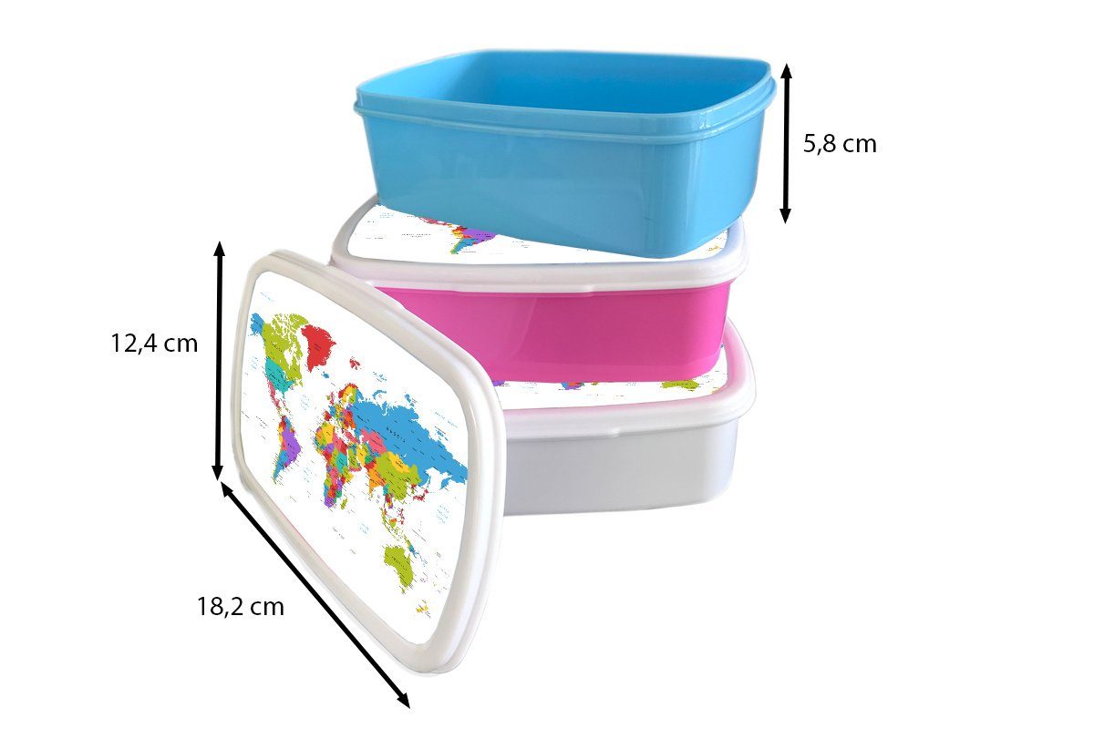 Lunchbox Brotdose, Erwachsene, MuchoWow - und für Kunststoff, Brotbox Mädchen Einfach für und weiß Kinder - Weltkarte Topographie, Jungs (2-tlg),