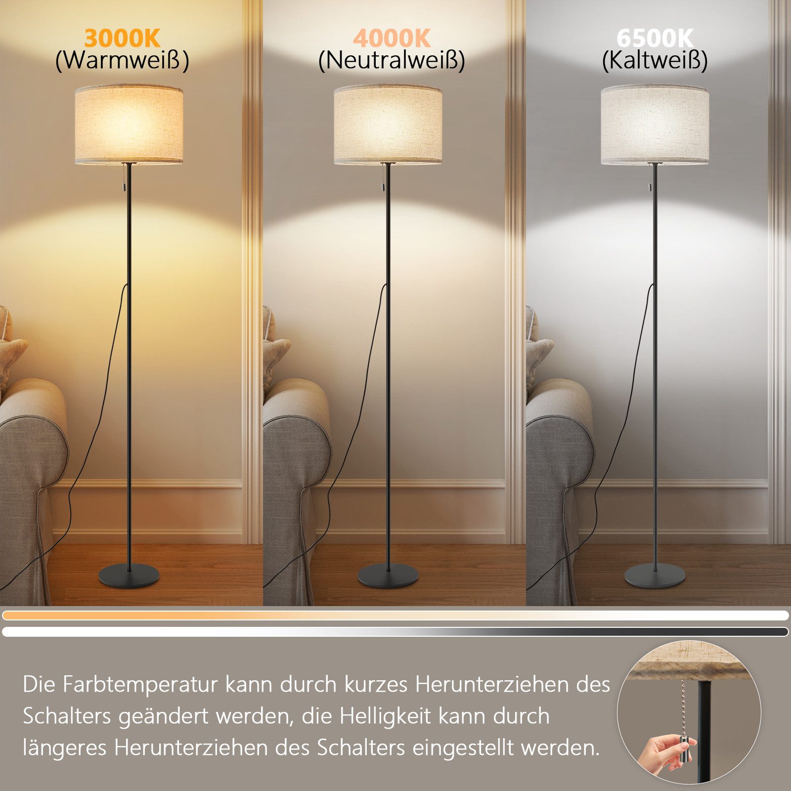 Nettlife LED Stehlampe Wohnzimmer Vintage Dimmbar günstig online kaufen