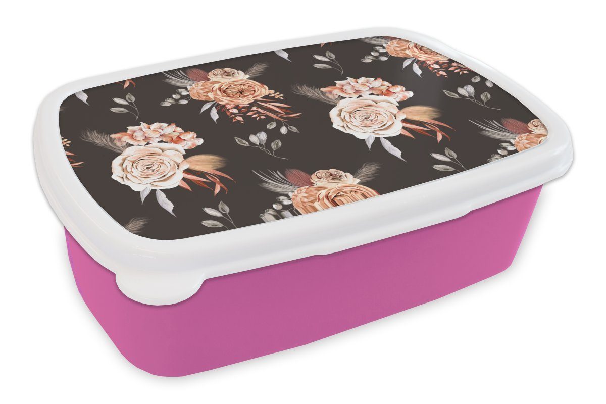 für Mädchen, Lunchbox - rosa Snackbox, Kinder, Natur, Blumen Kunststoff, Kunststoff Brotbox MuchoWow (2-tlg), - Brotdose Blätter Erwachsene,