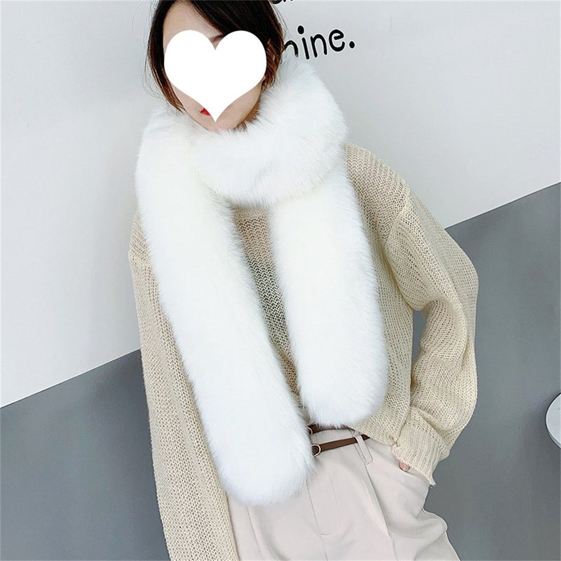 DÖRÖY Modeschal Damen warme Winter Weiß Grau und Kunstpelz Schal Kunstpelz-Schal Schal, verlängert