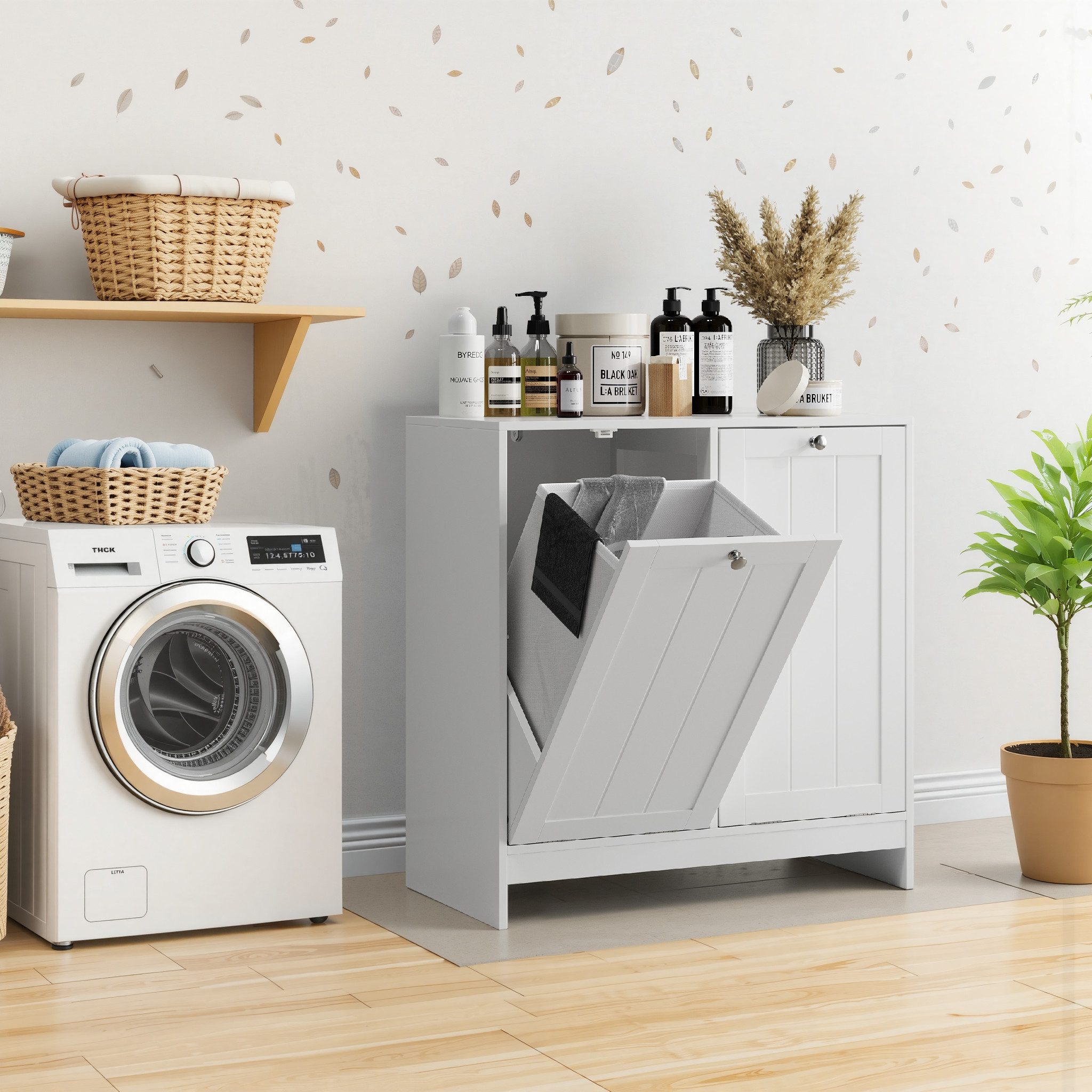REDOM Wäschekorb Badezimmer-Aufbewahrungsschrank (Kippbarer Wäschekorb mit herausnehmbarem Korb –Badezimmer-Wäschekorb-Aufbewahrung mit Kippschutz, 2 Stoffkörbe., 1 St), mit herausnehmbarem Korb,versteckter Wäschekorb