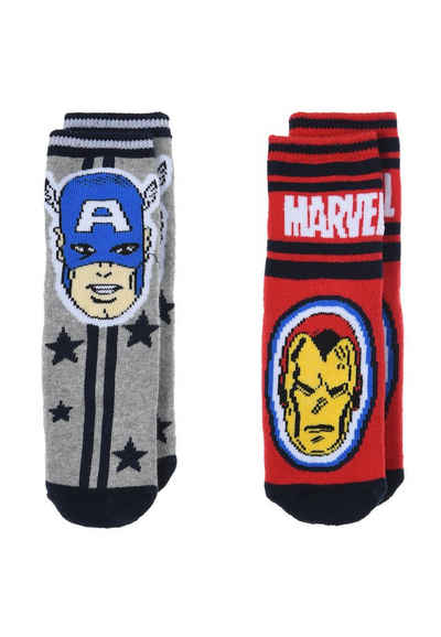 The AVENGERS ABS-Socken Captain America und Ironman Kinder Jungen Socken 2 Paar Gumminoppen Stopper-Socken Strümpfe (2-Paar) mit anti-rutsch Noppen
