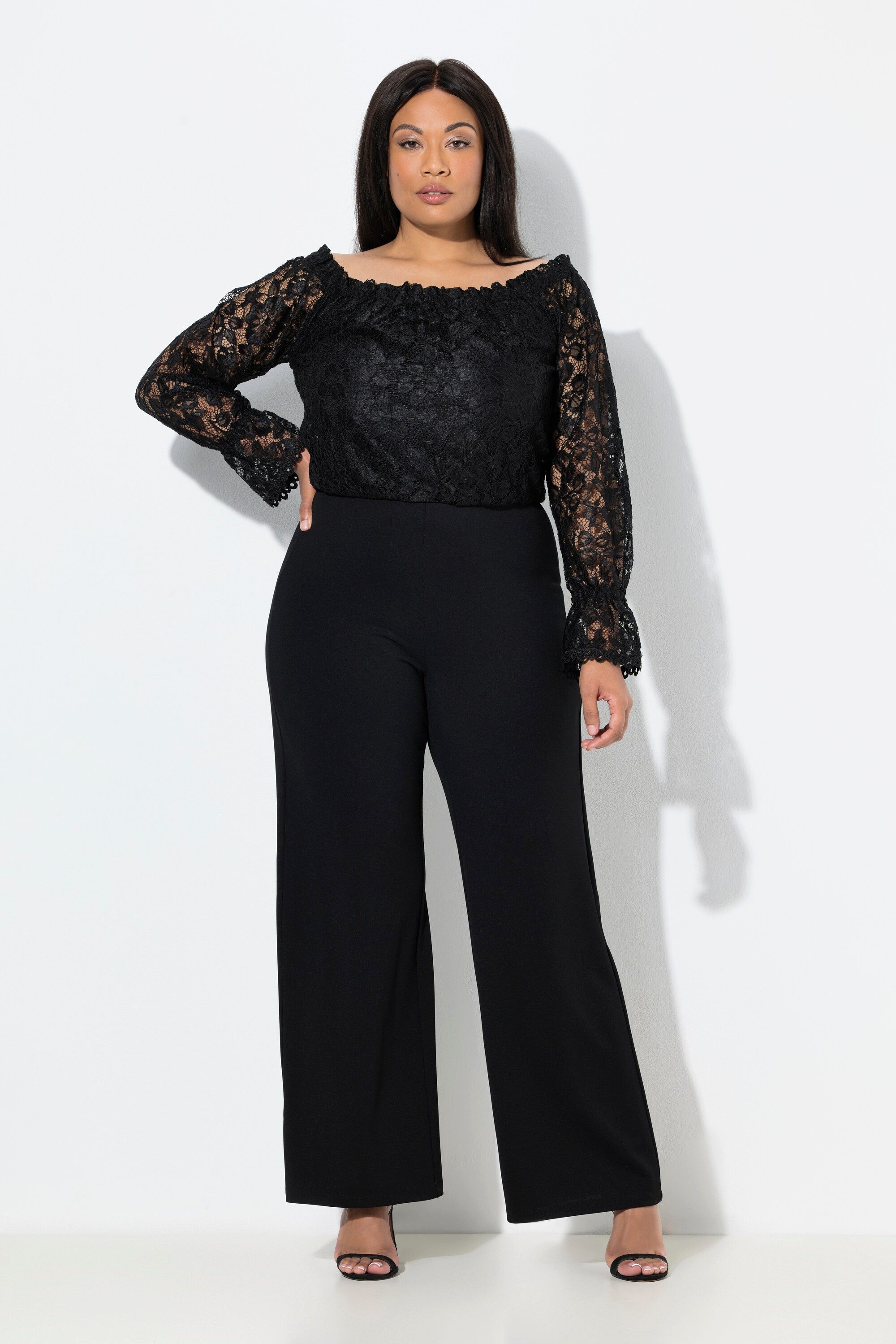 Ulla Popken Funktionshose Jumpsuit Carmen-Ausschnitt weites günstig online kaufen
