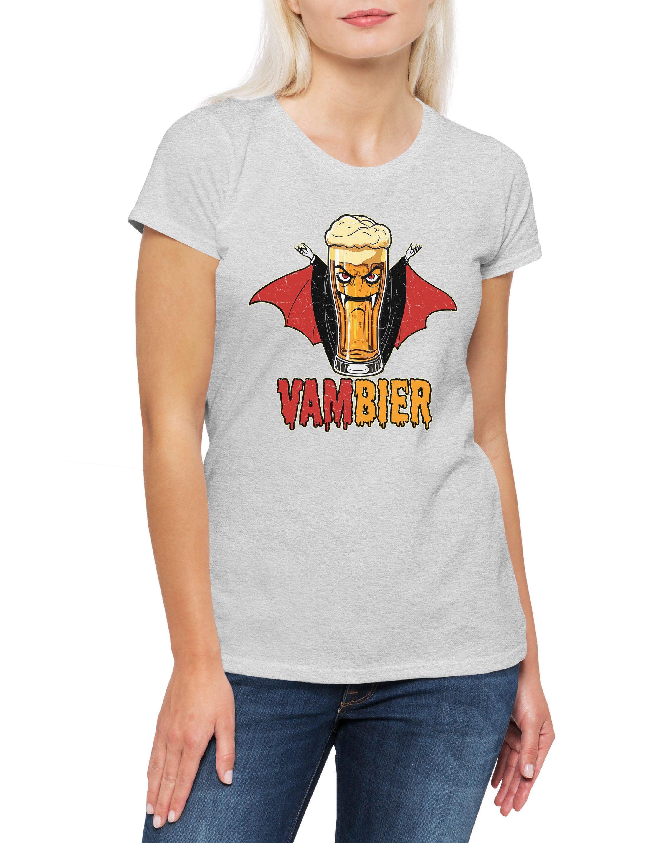 Print-Shirt Vambier Damen T-Shirt Vampir Bier Kostüm Fasching Karneval