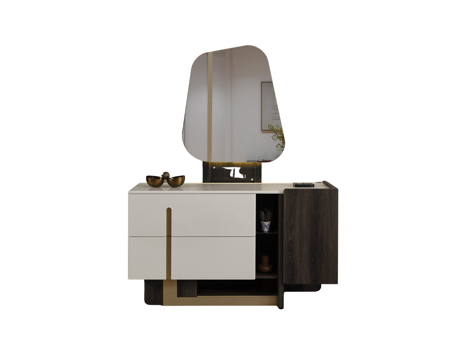 Villa Möbel Kommode Pedro (Packung, 2 St., 1 St. Kommode), Kommode mit beleuchtetem Spiegel und Stauraum