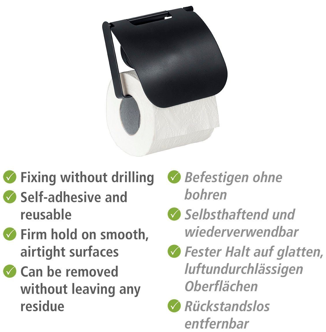 WENKO Static-Loc® Toilettenpapierhalter ohne Pavia, Befestigen Bohren mit Plus Deckel,