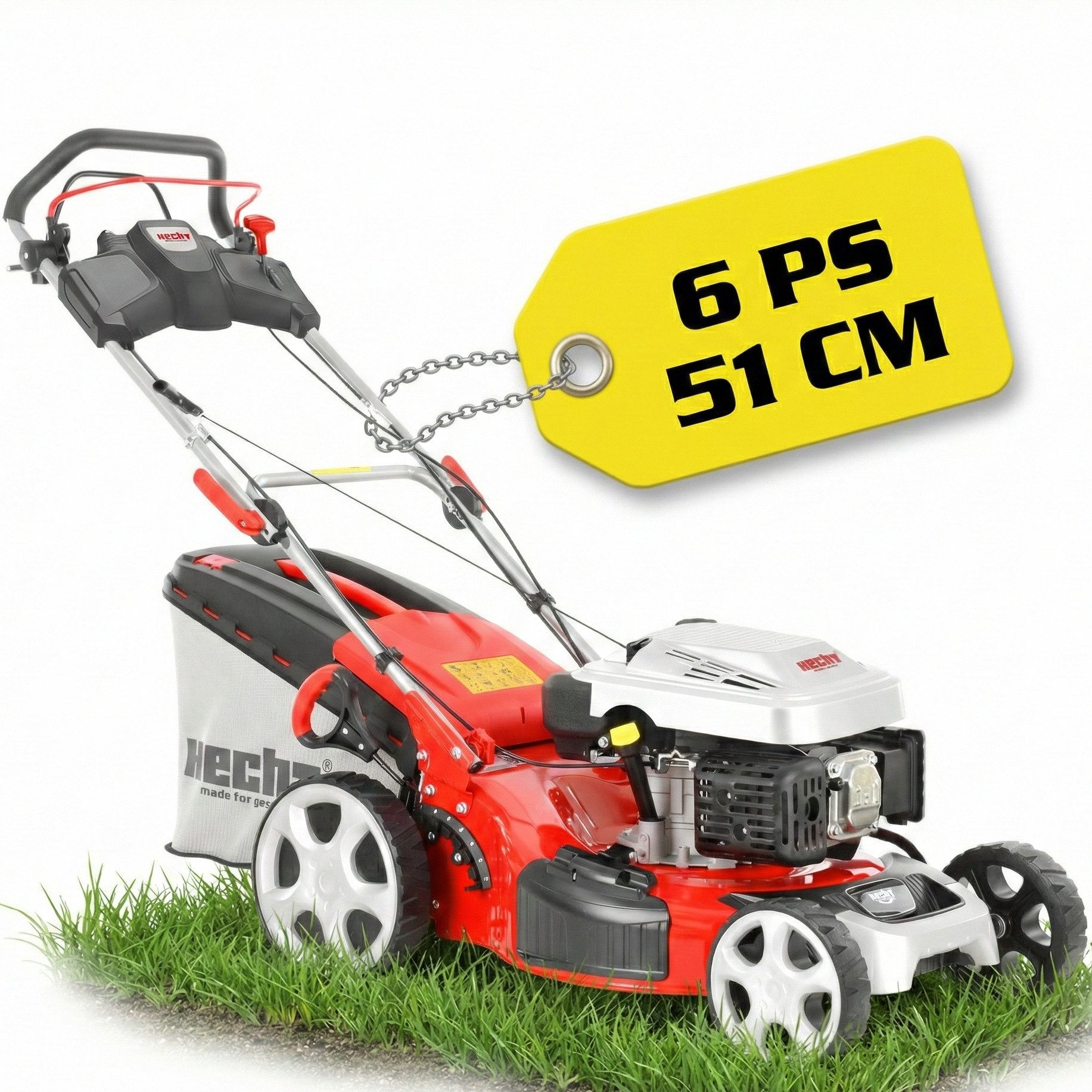 Hecht Benzinrasenmäher 553 SW 5in1 mit Radantrieb Mulchkit, 51 cm Schnittbreite, 173 cm³, 6 PS