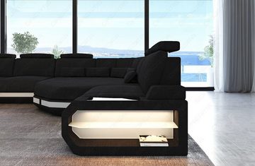 Sofa Dreams Wohnlandschaft Polster Sofa Stoff Couch Asti U Mini Stoffsofa mit, Webstoff - Strukturstoff, USB, LED Beleuchtung, Zierkissen
