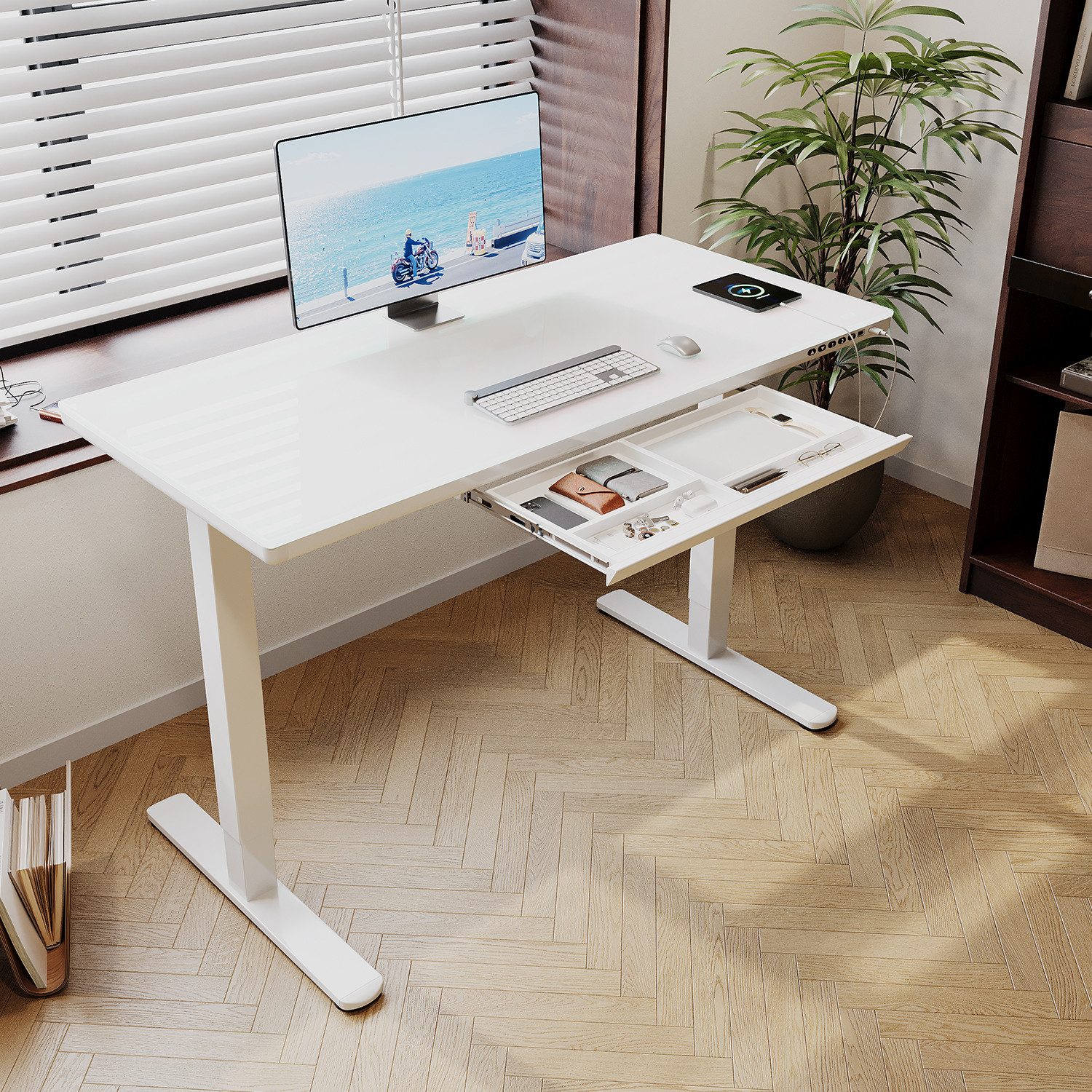 HOMALL Schreibtisch Glas Höhenverstellbarer elektrischer mit USB Aufladung günstig online kaufen