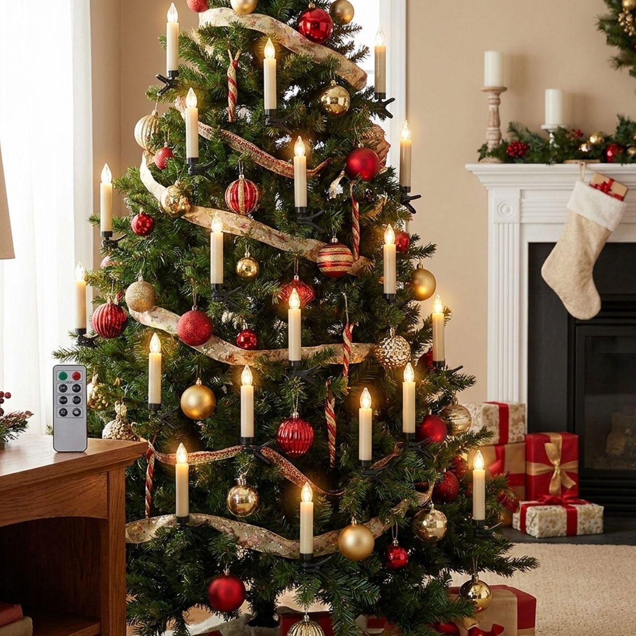 HI Christbaumkerzen 20/40 Kabellose LED Weihnachtsbaumkerzen Fernbedienung Ø 1,5cm weiß, Timer, Dimmer, IP44, Flackereffekt