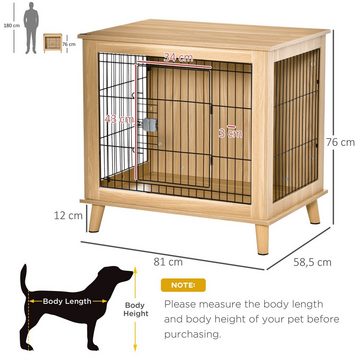 PawHut Hundehütte aus Holz Transportbox in erhöhtem Design Hundebox innen Haustier Natur, 81B x 58.5T x 76H cm