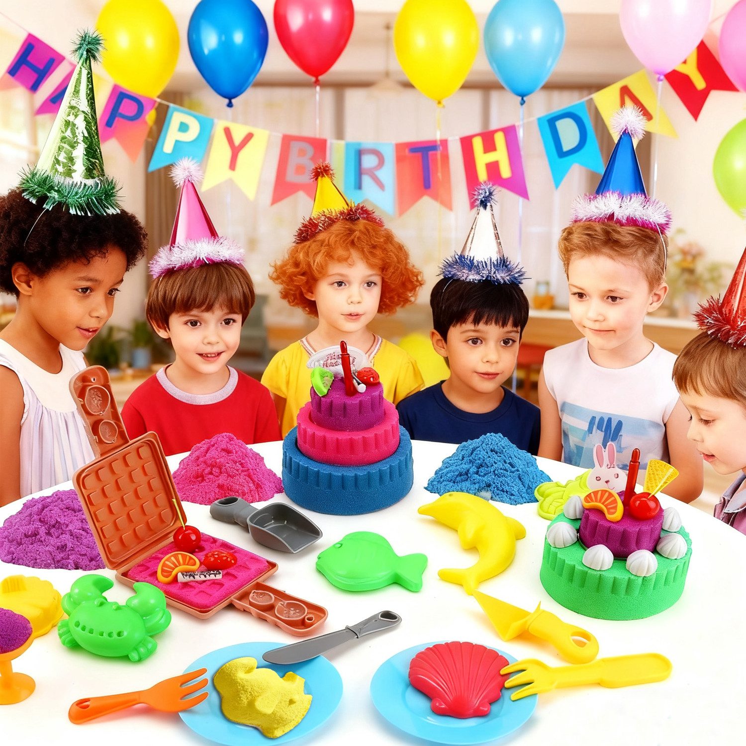 Coradoma Creative Set Sensory Toy Kinetic Sand & Ice Magic Play Sand Kneading Sand, 1800g, Sandpit with Lid, 4 Colors and Many Accessories