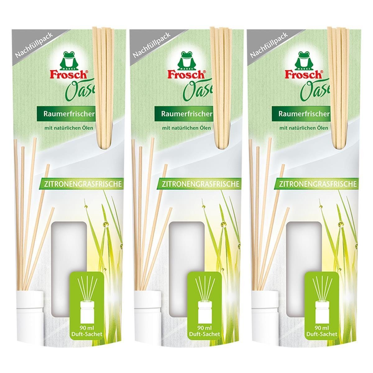 FROSCH Raumduft 3x Frosch Oase Raumerfrischer Zitronengrasfrische Nachfüllpack 90 ml