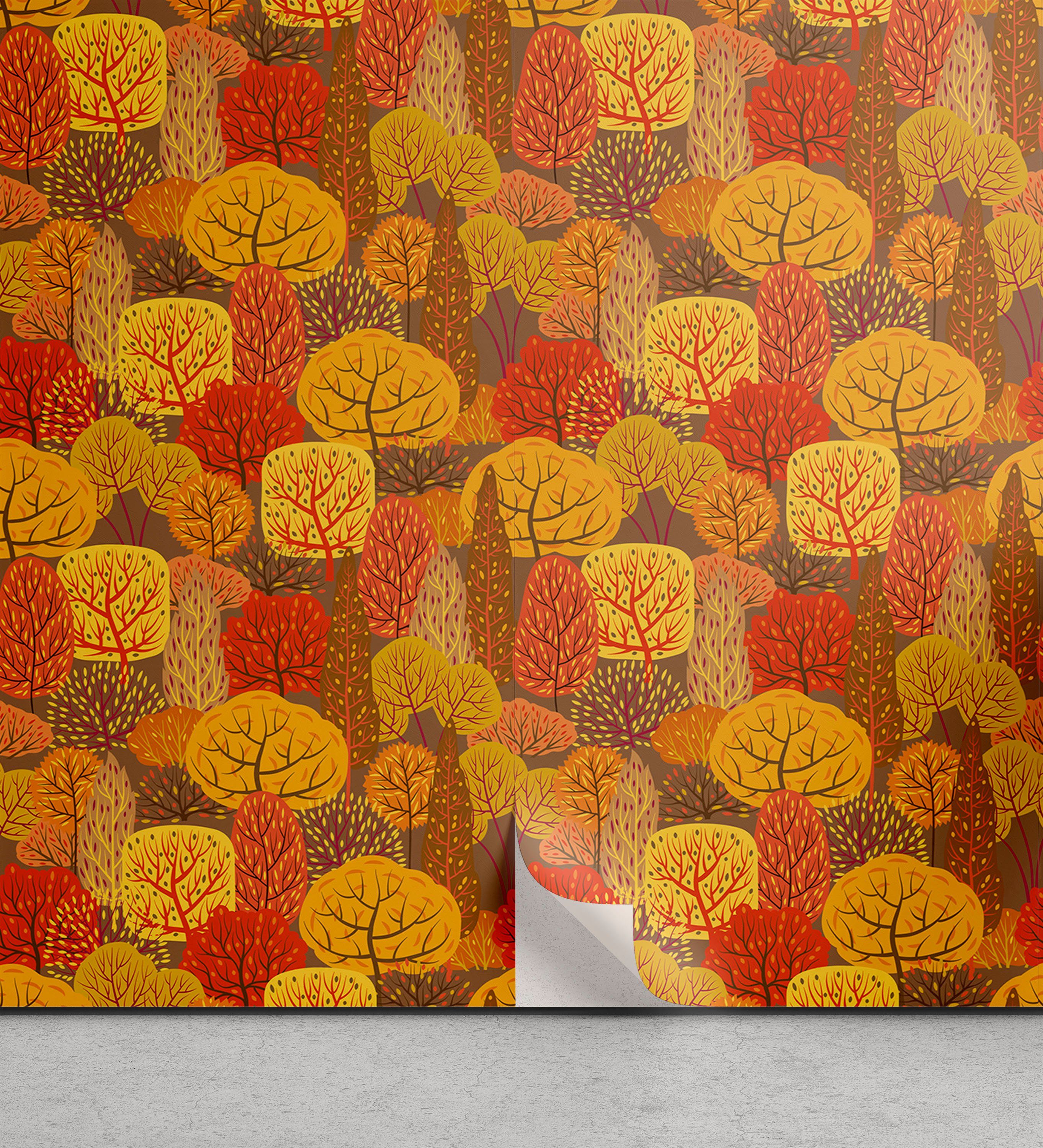 Abakuhaus Vinyltapete selbstklebendes Wohnzimmer Küchenakzent, Burnt orange Warme Töne Fall Forest