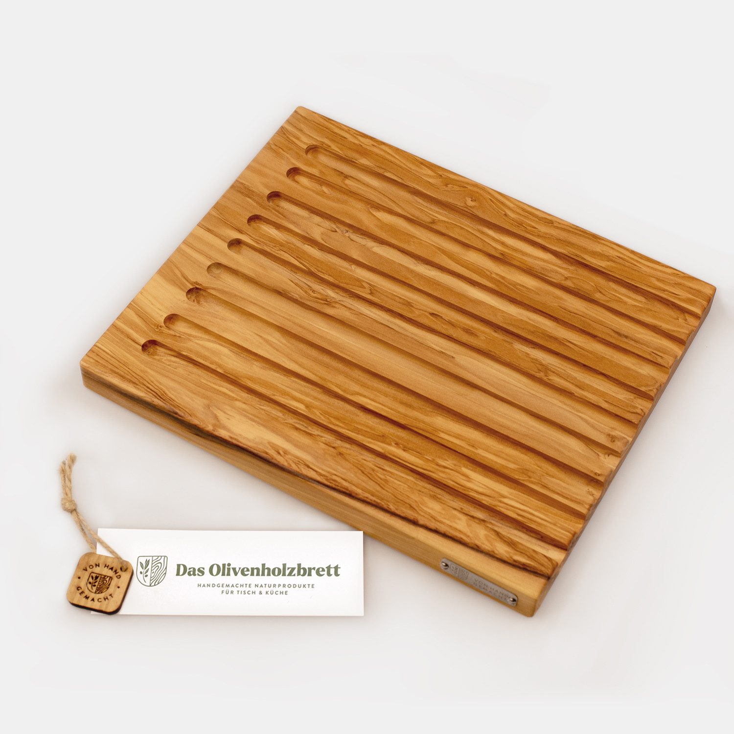 dasOlivenholzbrett Brotschneidebrett Brotschneidebrett aus Olivenholz mit Rillen, (1-St)