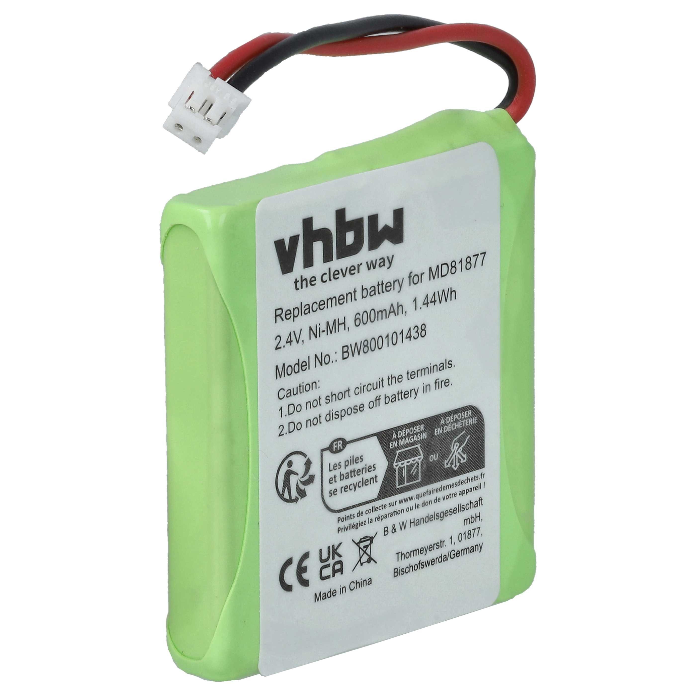 Akku passend für Tevion MD81877 Festnetz & DECT (600 mAh, 2,4 V, NiMH) Akku