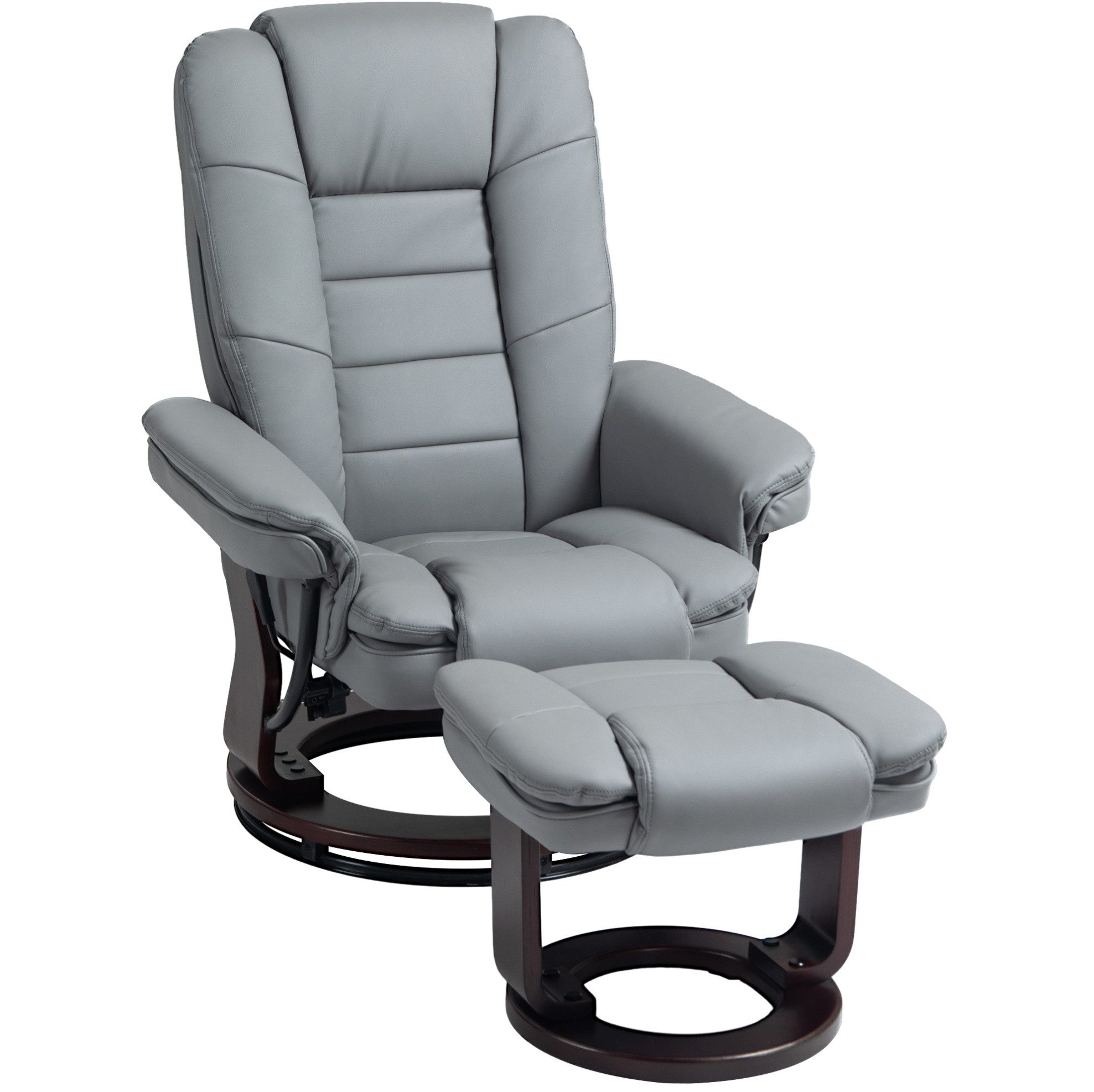 MODFU TV-Sessel Relaxsessel mit Hocker drehbar 360° Fernsehsessel mit Liegefunktion (TV Sessel Komfortsessel Relaxstuhl Grau bis 130 kg, 2-St., Relaxsessel inkl. Hocker), Ruhesessel ergonomisch gepolstert Kunstleder Sessel für Wohnzimmer