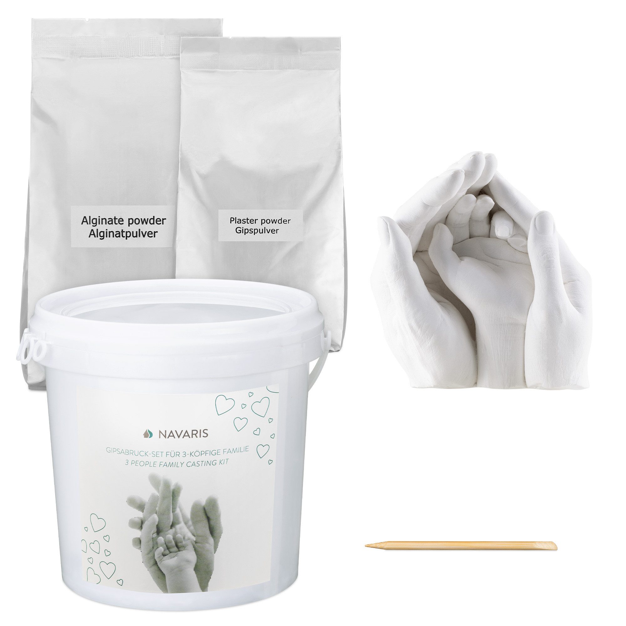Navaris Bastelnaturmaterial 3D Abformset Gips Familie Hände - XL Set - pH-neutral, (1-tlg)