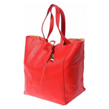 FLORENCE Schultertasche Florence ital. Echtleder Shopper rot (Shopper), Damen Leder Shopper, Schultertasche, rot ca. 30cm