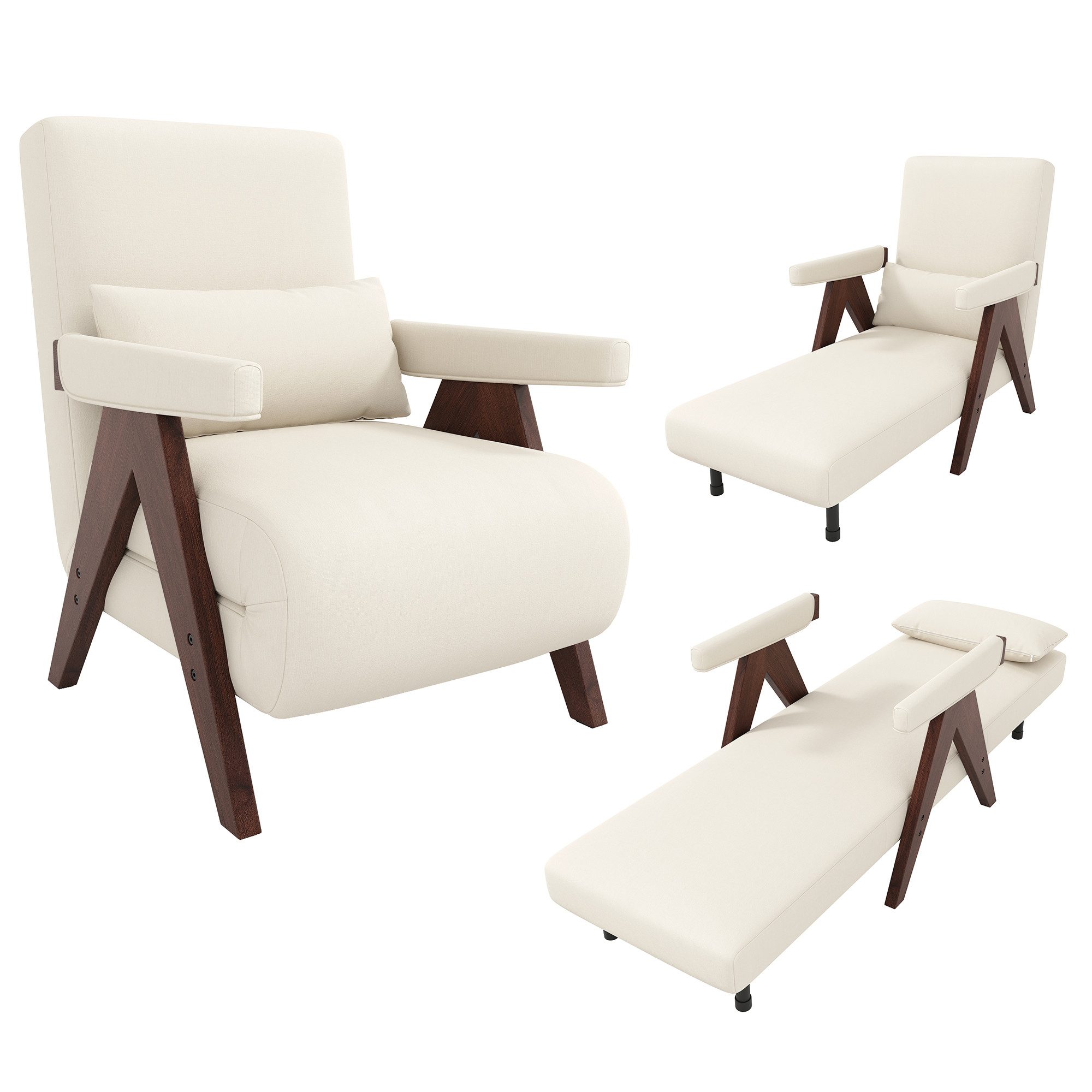 Flieks Loungesessel 3-in-1-Umbausessel mit Schlaffunktion (6-fach verstellbare Rückenlehnenfunktion, 1-St., Beine und Armlehnen aus Massivholz), Klappsessel Polstersessel mit Relaxfunktion Einzelsofa Leinen