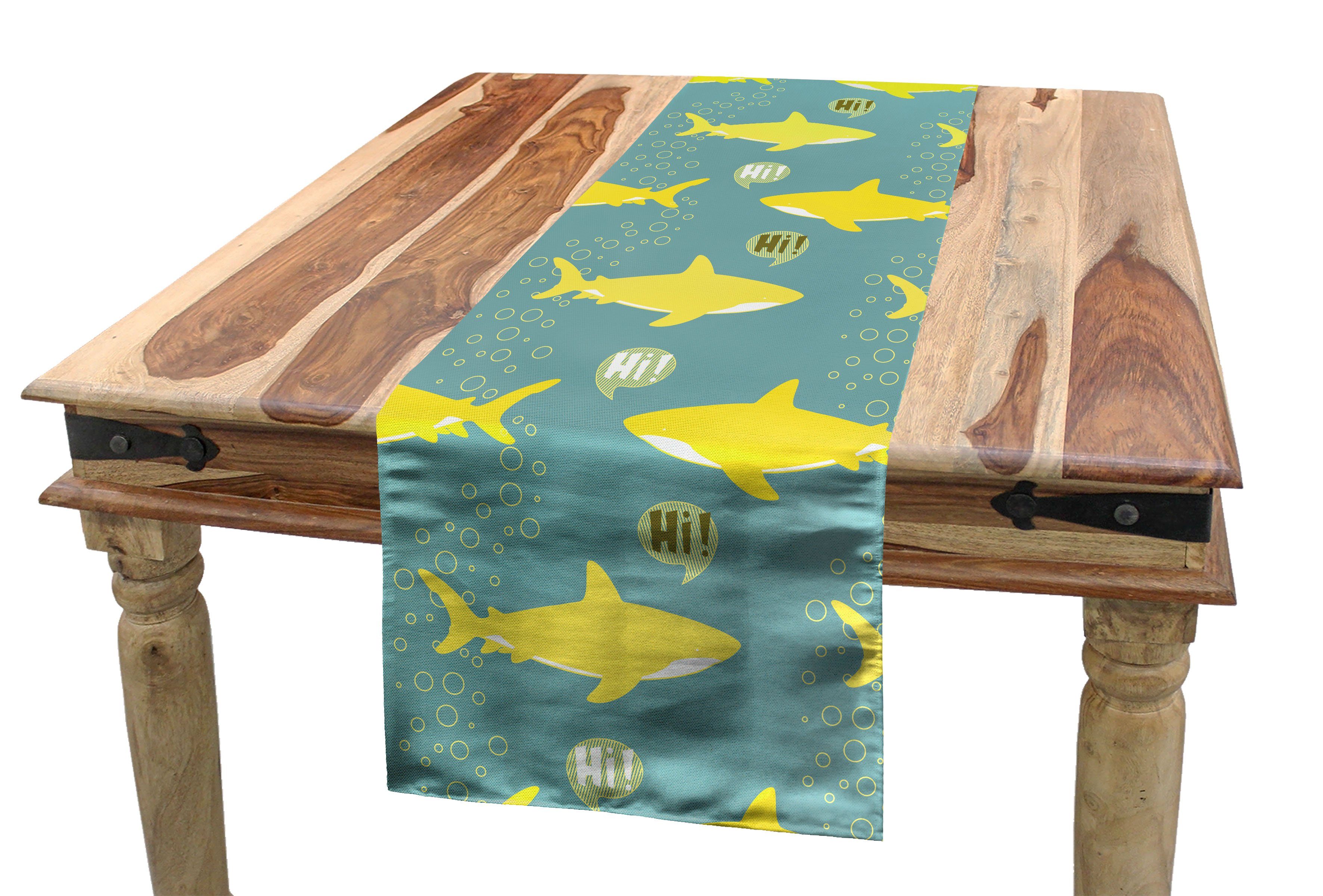 Abakuhaus Tischläufer Esszimmer Küche Rechteckiger Dekorativer Tischläufer, Hai Freundliche gelbe Fische