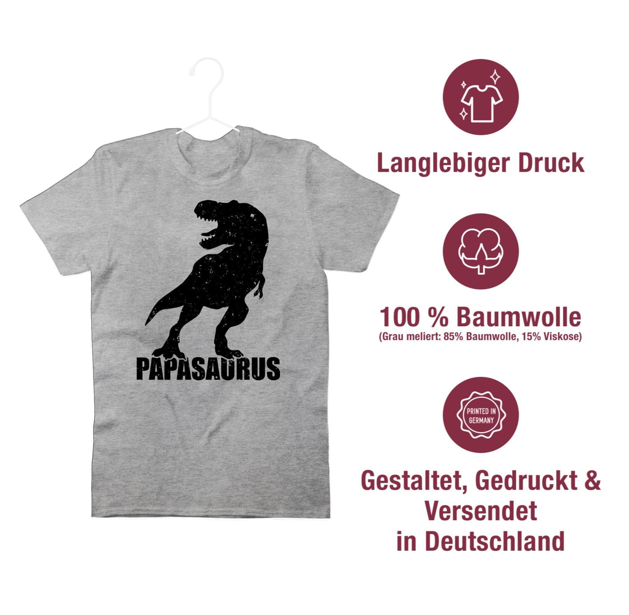 Shirtracer T-Shirt Papasaurus mit Geschenk meliert Vatertag Grau Papa für 03 T-Rex