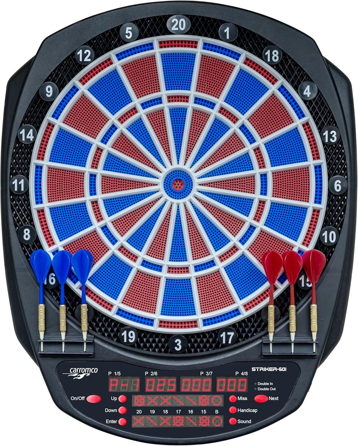 Carromco Zielscheibe Elektronische Dartscheibe STRIKER-601 – Softdartboard, Dart, 36 Spiele & 585 Spielvarianten inkl. Cricket