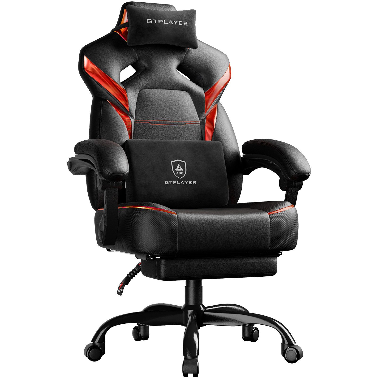 GTPLAYER Gaming-Stuhl Gamer Sessel Gamer Stuhl mit Fußstütze Lendenkissen Kopfstütze, Verstellbaren Armlehnen mit Fußstütze Gamingstuhl 150 Kg Drehbarer