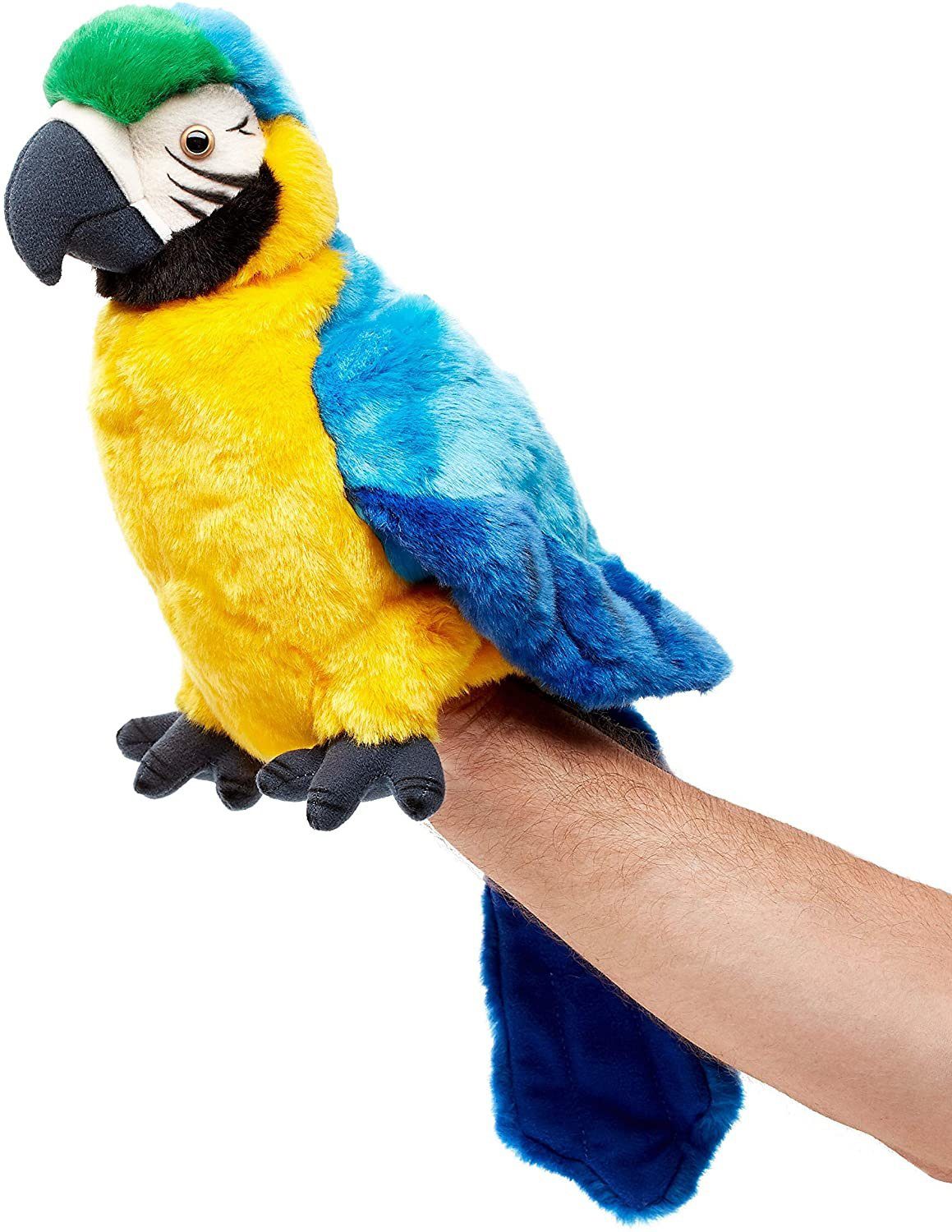 Uni-Toys Kuscheltier Handpuppe Papagei m. drehbarem Kopf - 26 cm - Plüsch-Vogel, Plüschtier, zu 100 % recyceltes Füllmaterial