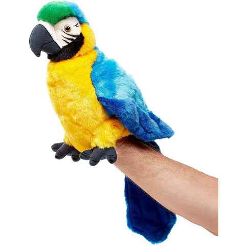 Uni-Toys Kuscheltier Handpuppe Papagei m. drehbarem Kopf - 26 cm - Plüsch-Vogel, Plüschtier, zu 100 % recyceltes Füllmaterial