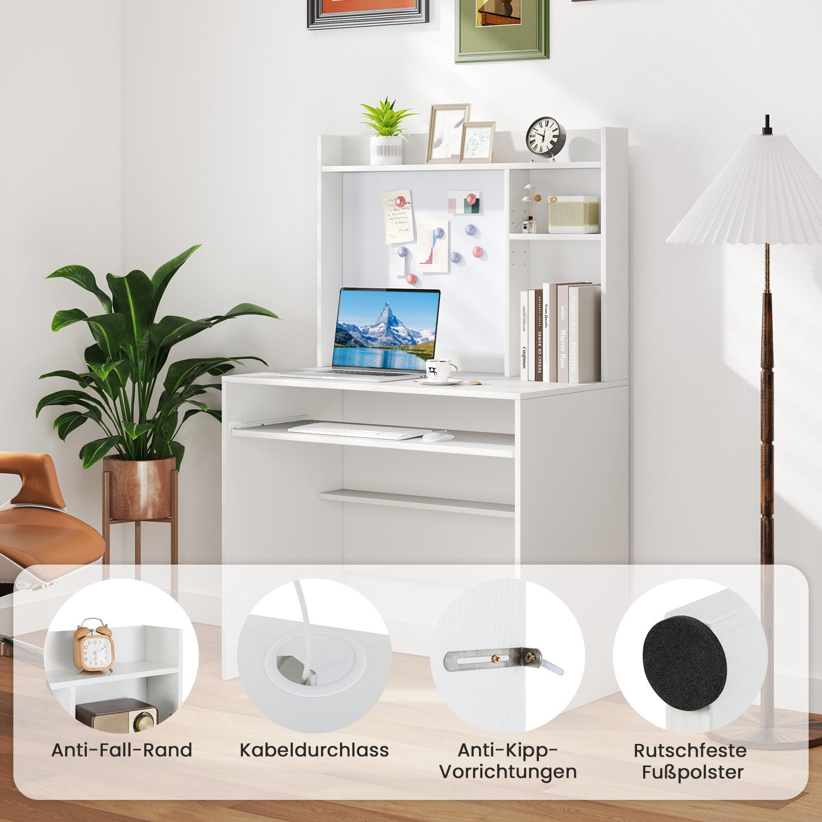 KOMFOTTEU Schreibtisch, Computertisch mit Magnettafel, 89 x 50 x 138 cm günstig online kaufen