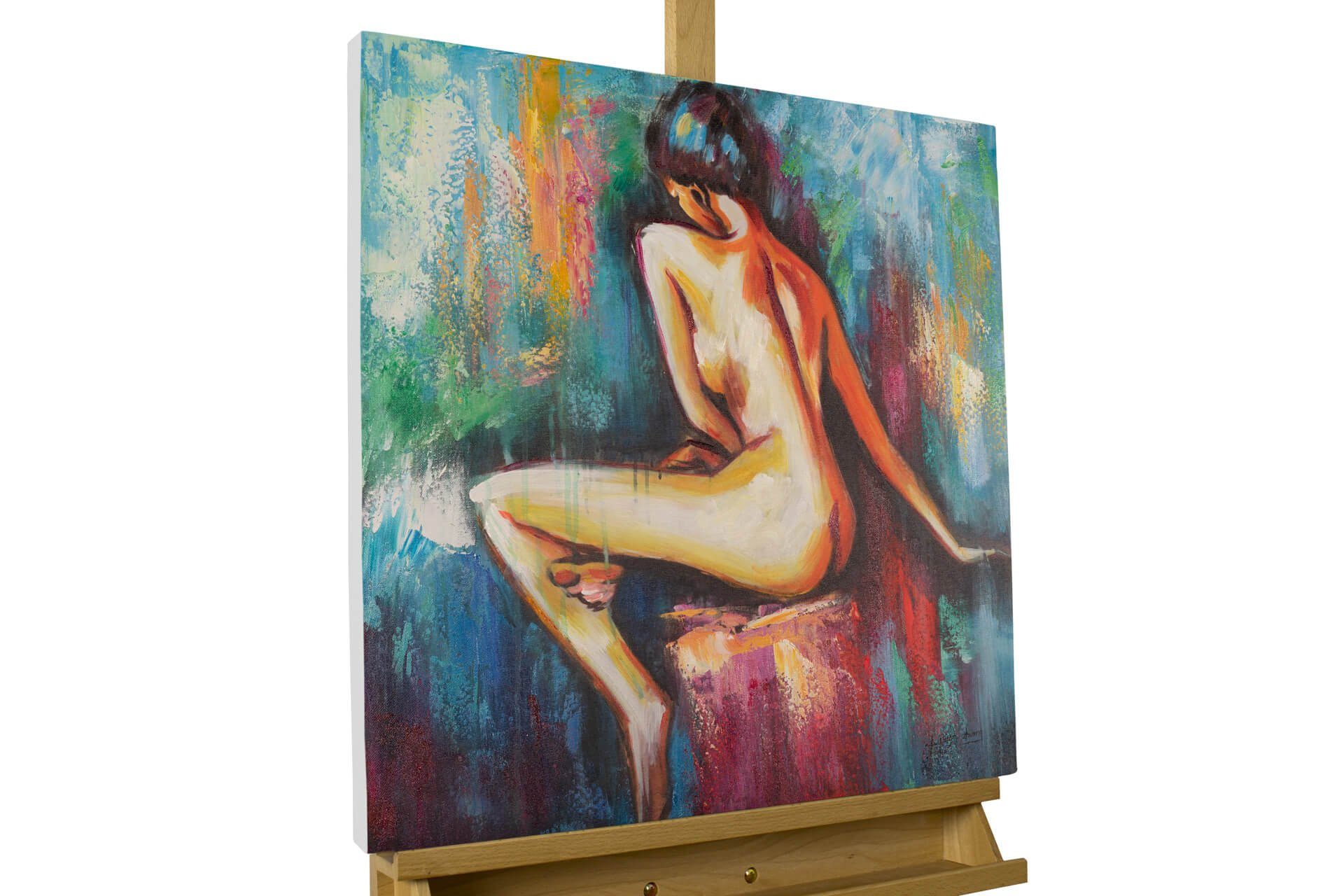 KUNSTLOFT Gemälde Begehrenswerter Blick 60x60 cm, Leinwandbild 100% HANDGEMALT Wandbild Wohnzimmer